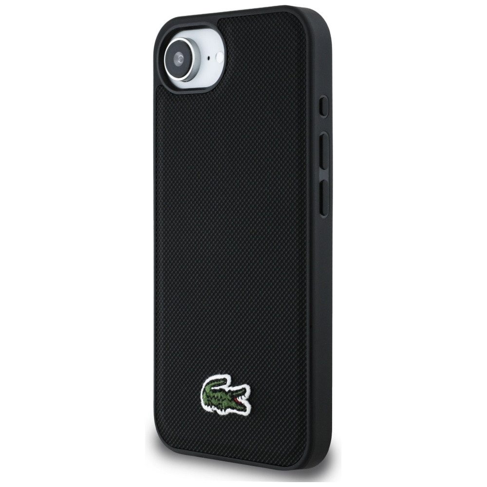 Lacoste Handyhülle iPhone 16e Petit Piquet schwarz MagSafe Logo Krokodil 6,1 Zoll, Kantenschutz