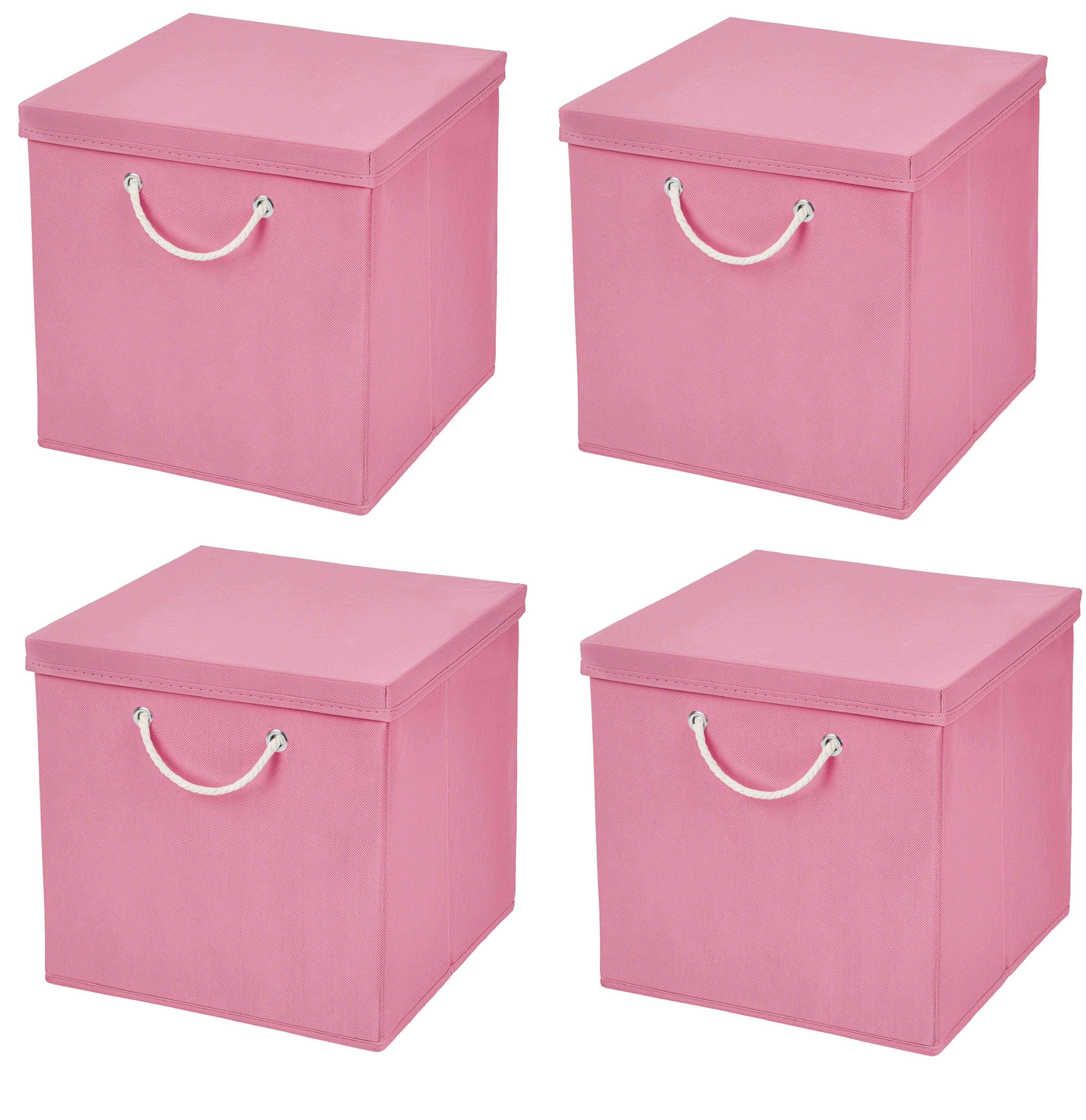 StickandShine Faltbox 4 Stück 30 x 30 x 30 cm Aufbewahrungsbox Stoffboxen in verschiedenen Farben (4er SET 30x30x30) Faltbox moderne Faltkiste Maritim mit Kordel 30cm Rosa