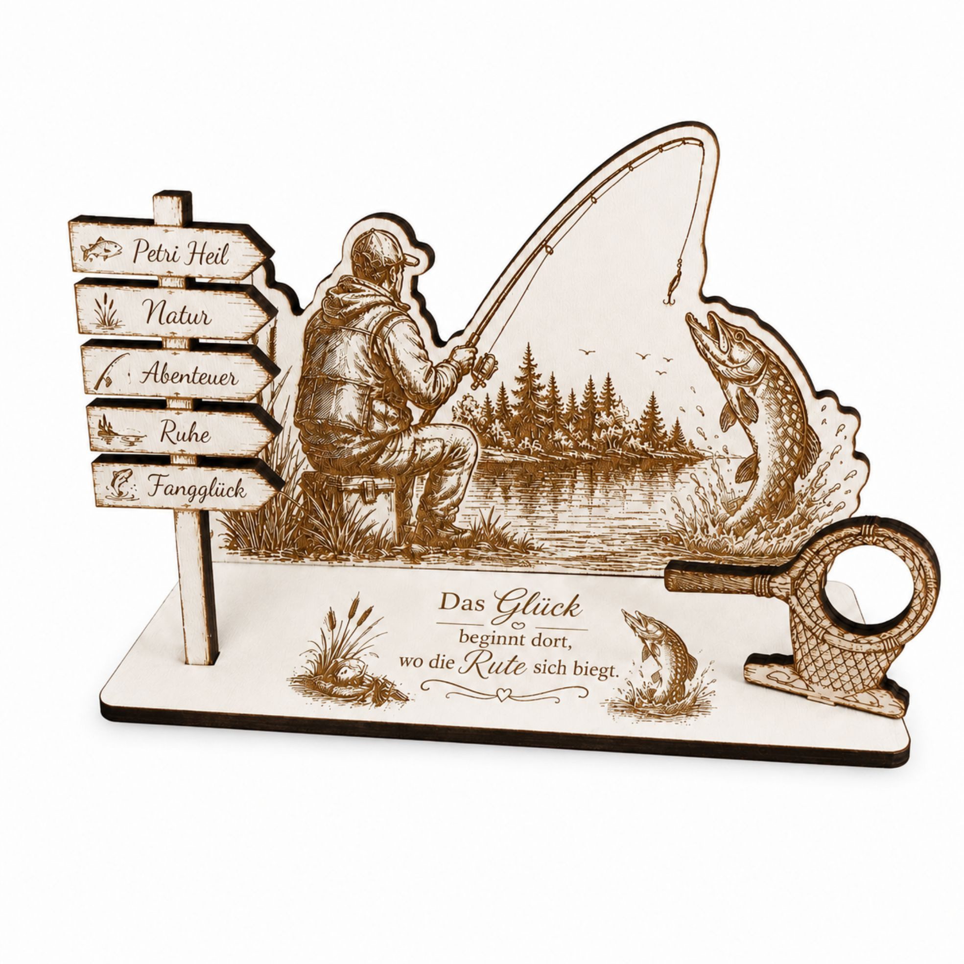 Dekolando Geschenkkarte Geldgeschenk Angler aus Holz – Geschenk für Angler 15 x 8 cm