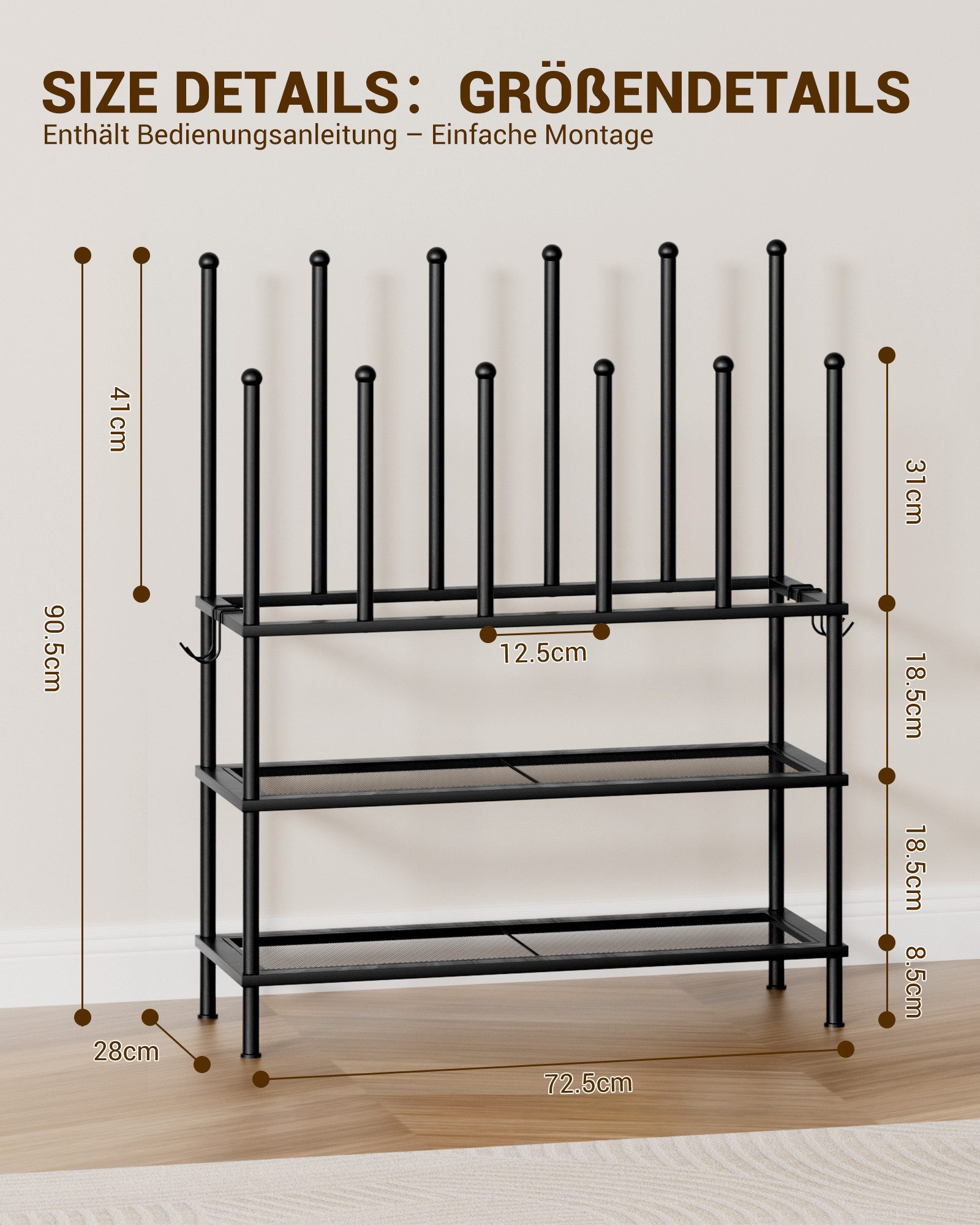 Oak&Tea Schuhregal 2-in-1 Schuh- und Stiefelregal, flexibel kombinierbar, 3 Ebenen, mit Platz für hohe Stiefel, robust, Aufbewahrung