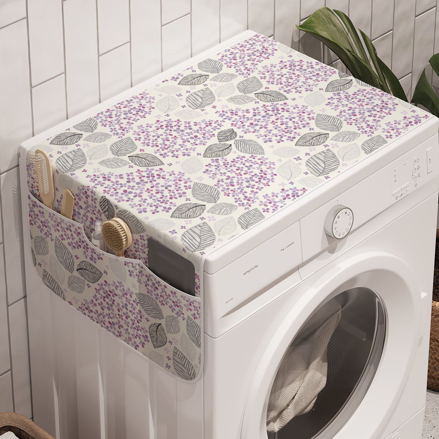 Abakuhaus Badorganizer Anti-Rutsch-Stoffabdeckung für Waschmaschine und Trockner, Blumen Blätter Lila Blüten