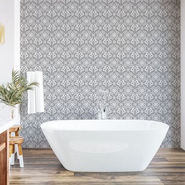 Abakuhaus Vinyltapete selbstklebendes Wohnzimmer Küchenakzent, irisch Königliche Blumen Kurven Tile
