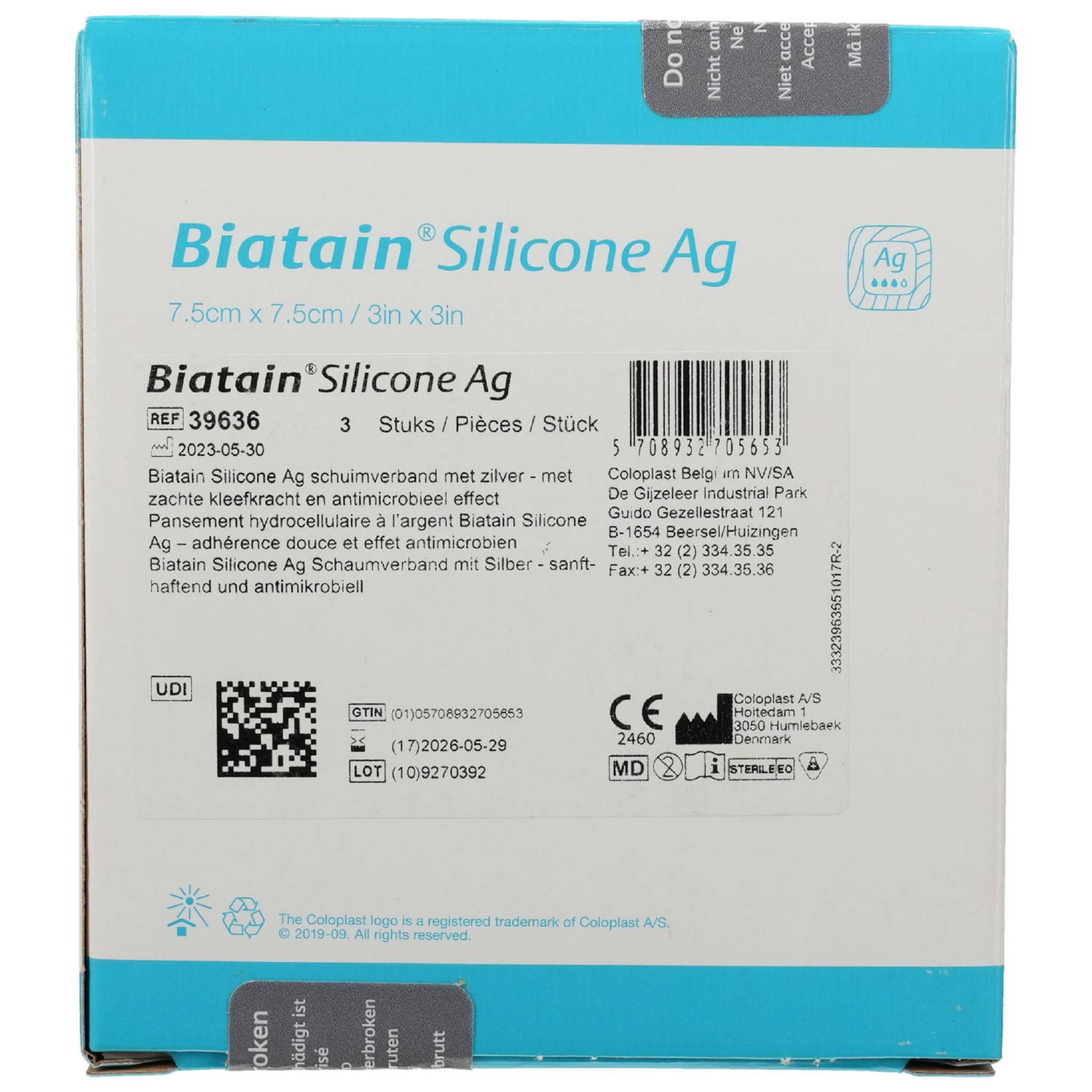 Coloplast Wundpflaster BIATAIN Silicone Ag Schaumverband 7,5x7,5 cm