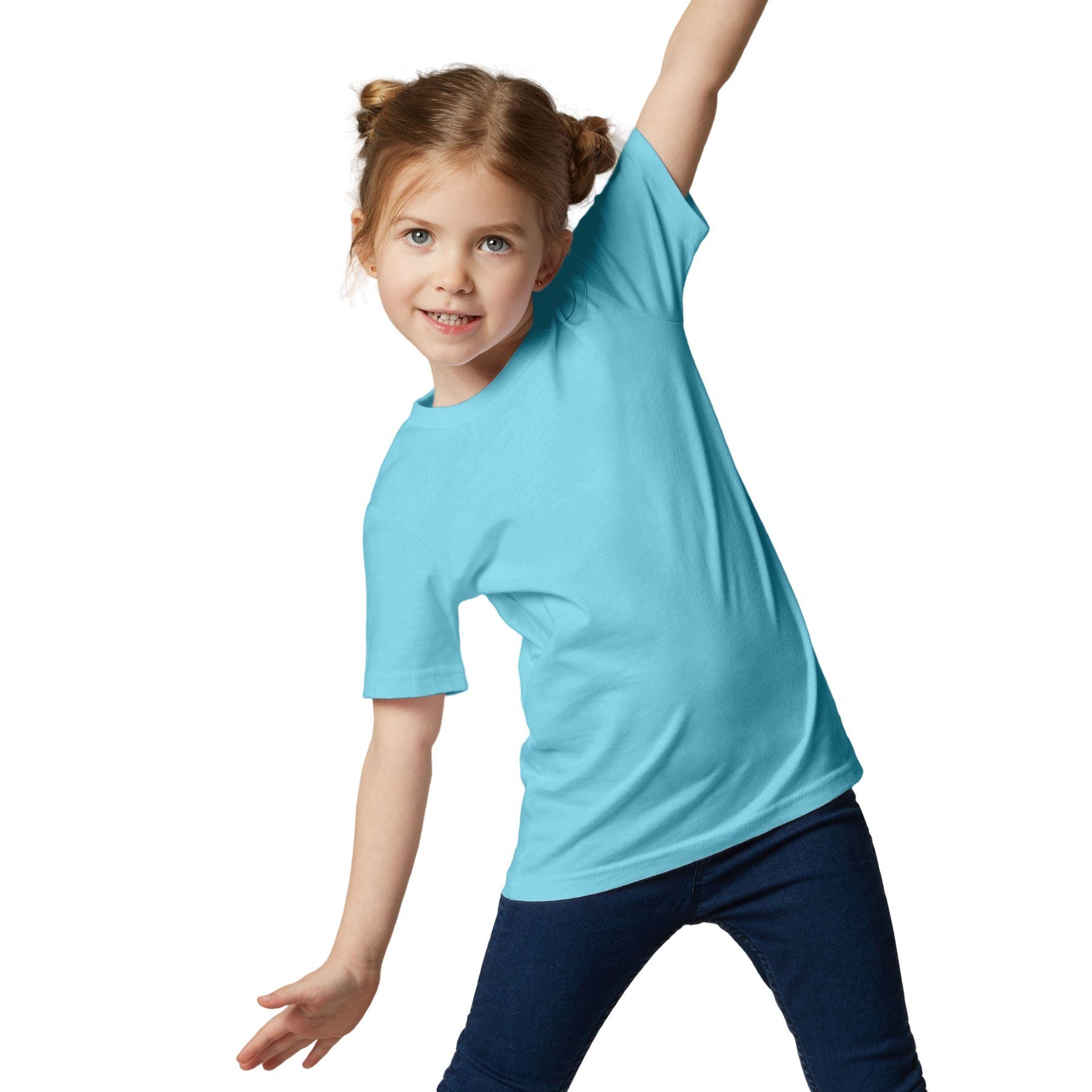 dressforfun T-Shirt Kurzarmtop, Für viele Outfits & Auftritte, Rundhals mit (Freizeitoberteil, Konfektionsgröße 116 (5-7 Jahre) in hellblau) Einfarbiges T-Shirt – Bild 3 von 5