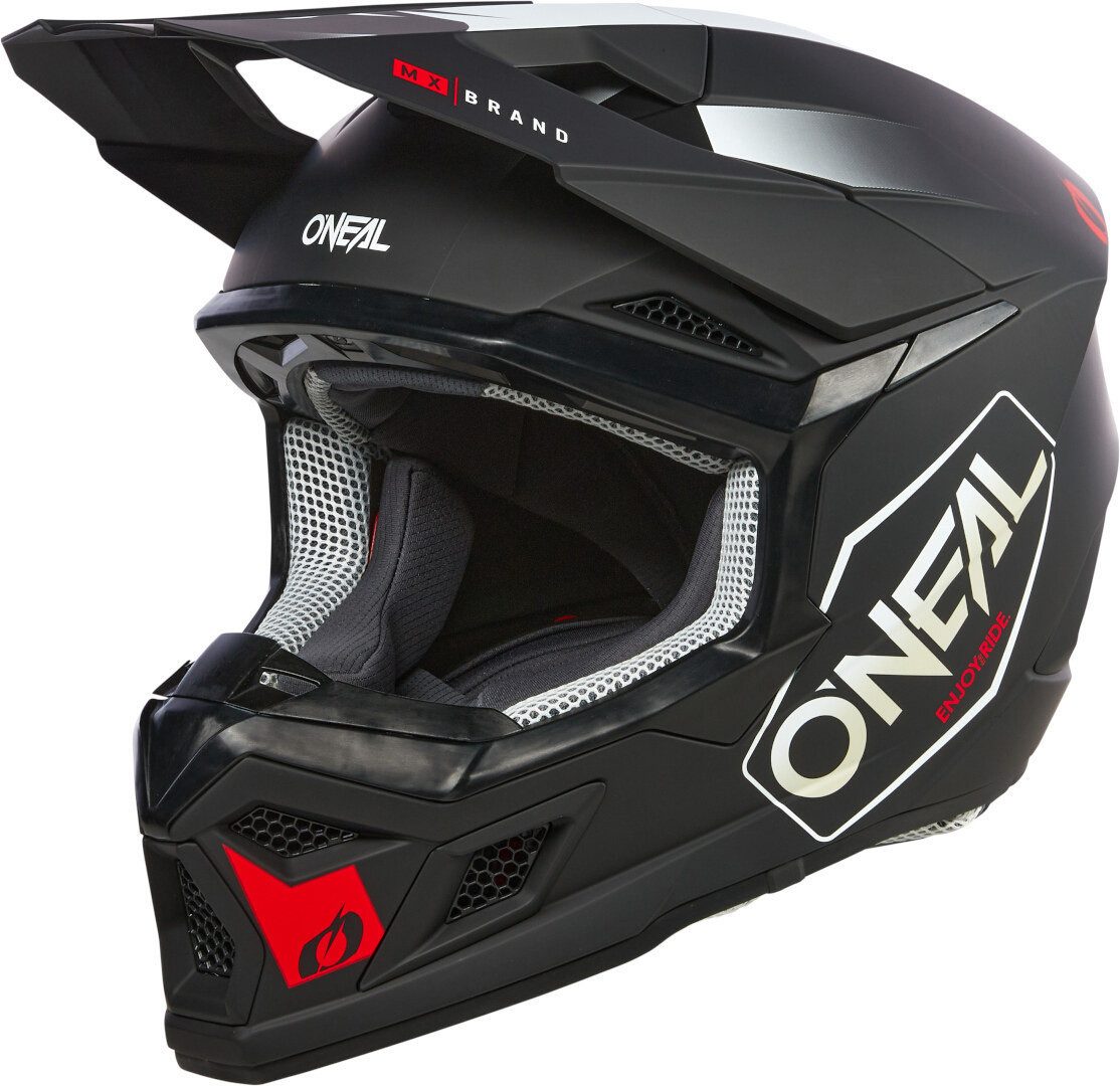 O’NEAL Motocrosshelm 3SRS Hexx schwarz/weiß/roter Motocross Helm, Absorbierend