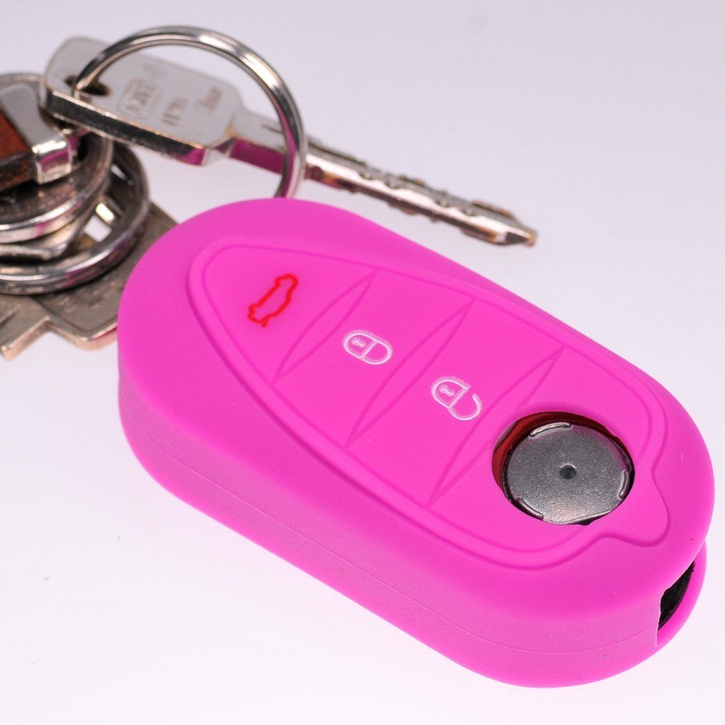 mt-key Schlüsseltasche Autoschlüssel Softcase Silikon Schutzhülle Pink, für ALFA Romeo Mito Giulietta 940 4C ab 2008 3 Tasten Klappschlüssel