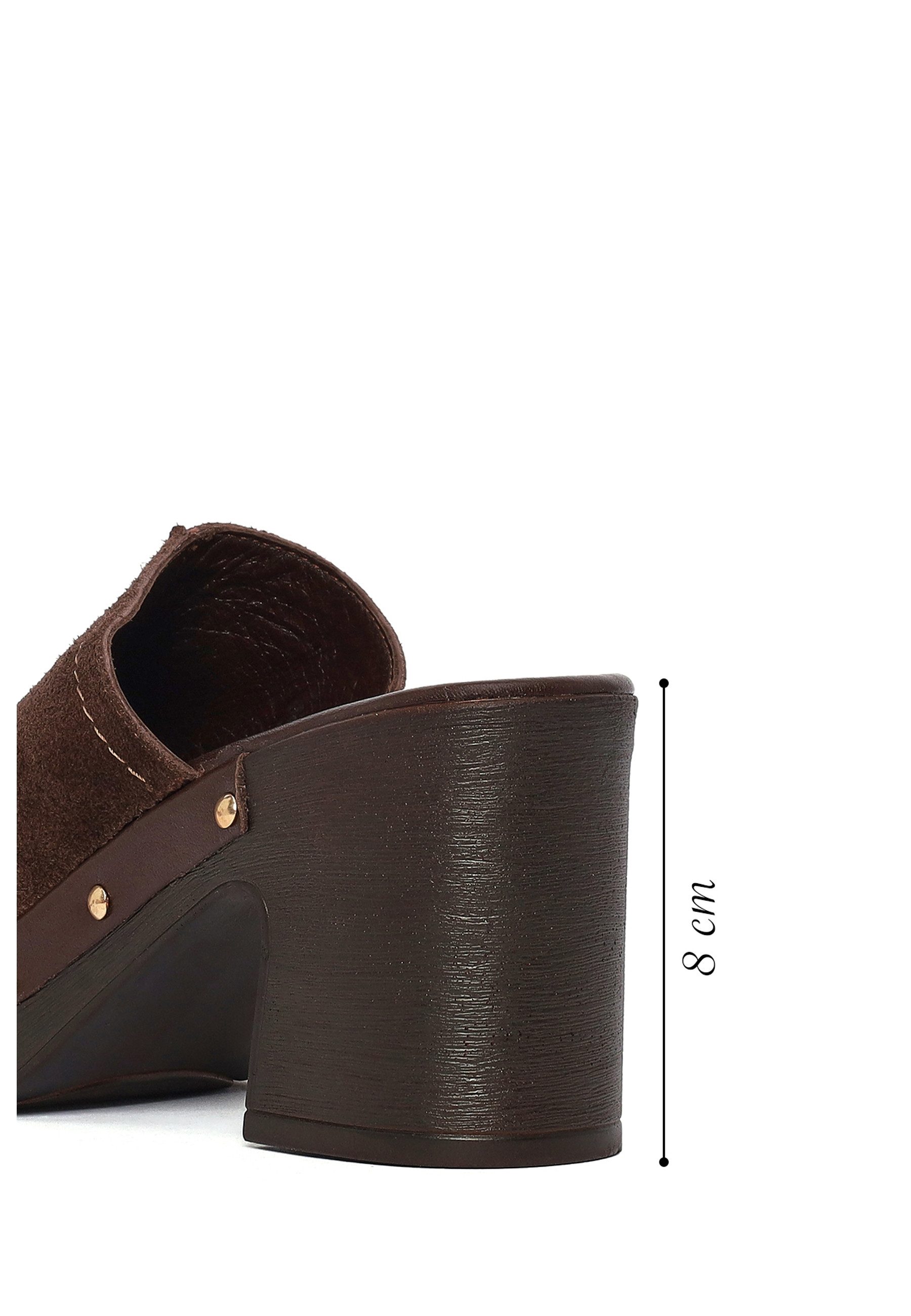 Derimod Pantoletten mit hohem Absatz aus Veloursleder Mules Echtes Leder, TPU-Sohle, Slip-On-Stil, Plateauabsatz, Nietenakzent
