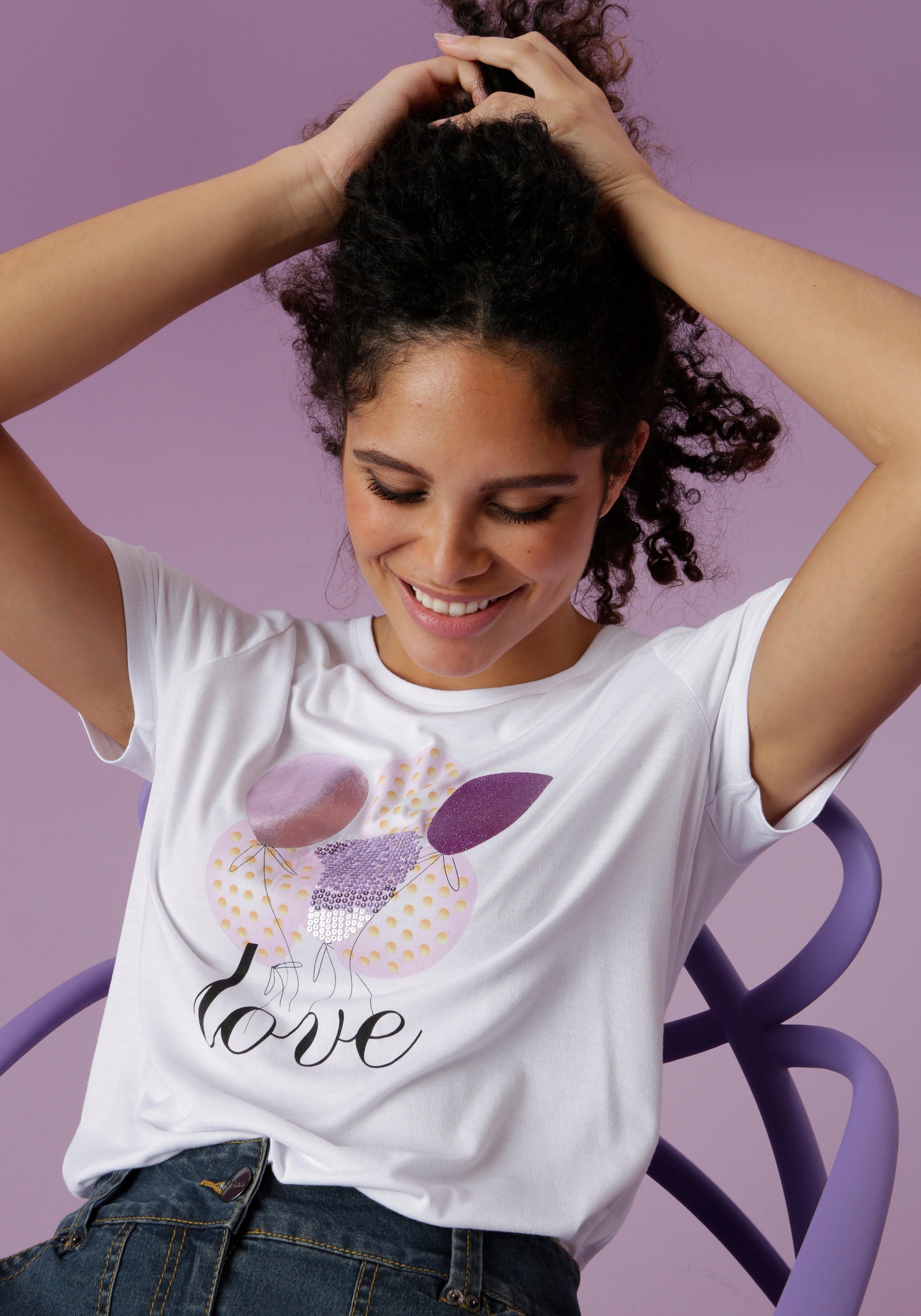 Aniston CASUAL T-Shirt mit Luftballons bedruckt, teilweise mit Pailletten und Glitzerdruck