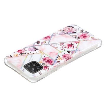 Wigento Handyhülle Für Samsung Galaxy A12 Silikon Case TPU Motiv Rose Schutz Muster Tasche Hülle Cover Etuis Zubehör Weiß