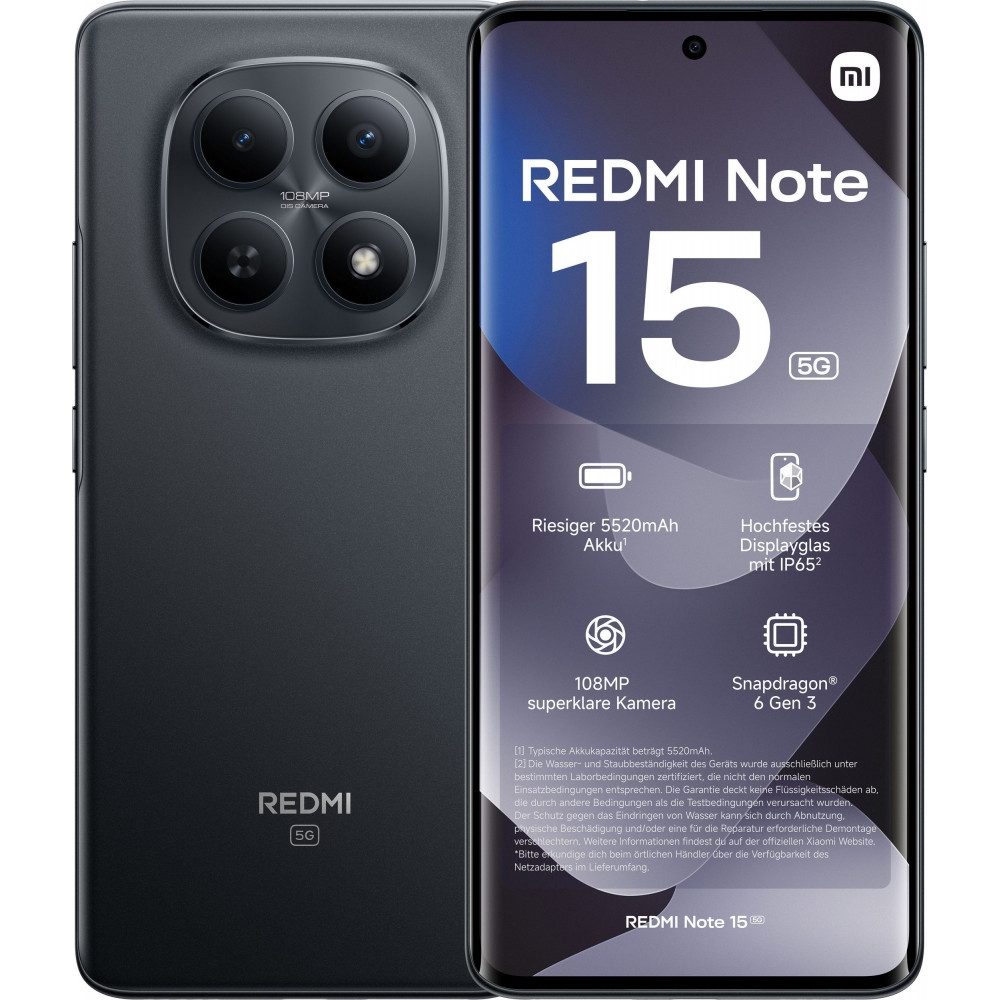 Xiaomi Redmi Note 15 5G 256 GB / 8 GB - Smartphone - black Smartphone (6,77 Zoll, 256 GB Speicherplatz)