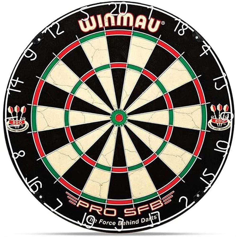 Carromco Dartscheibe Winmau Borsten Dart Scheibe Pro SFB, Darts, Steeldart, Sisal Dartboard mit 3 Stahldarts & 3 Softdarts