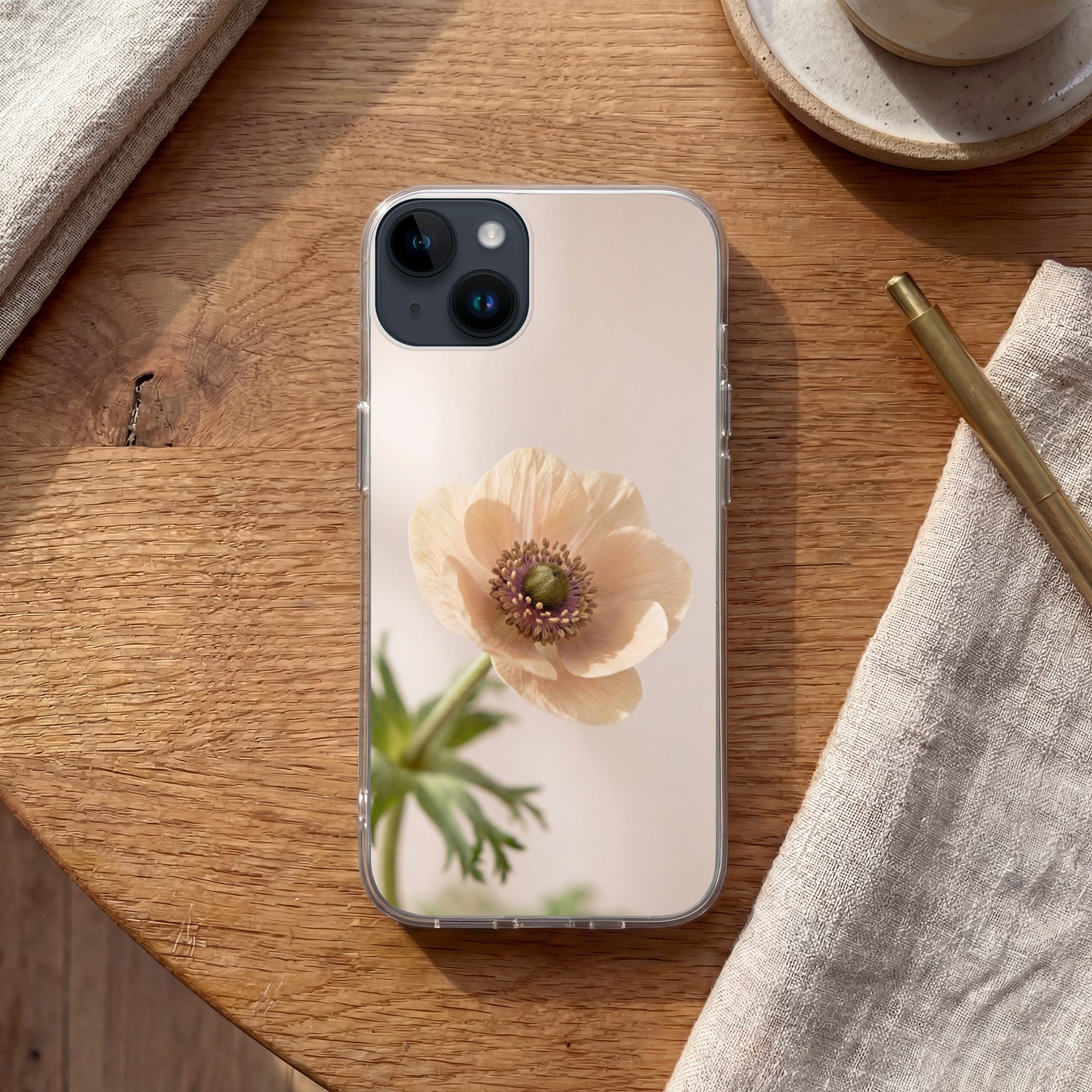 MuchoWow Handyhülle für Apple iPhone 14 Blume - Minimalistisch - Grün, Smartphone-Bumper, Print, Handy Schutzhülle Dünn
