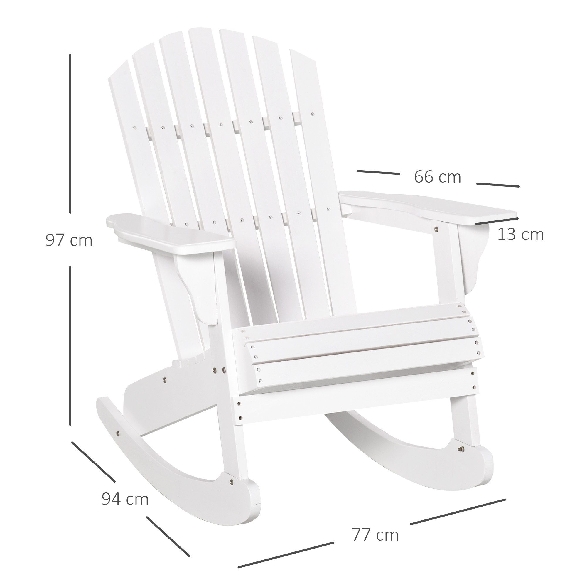 Outsunny Gartenstuhl Adirondack Adirondack Stuhl Gartensessel Gartenmöbel Balkonstuhl (Schaukelstuhl, 1 St), Weiß 77 x 94 x 97 cm