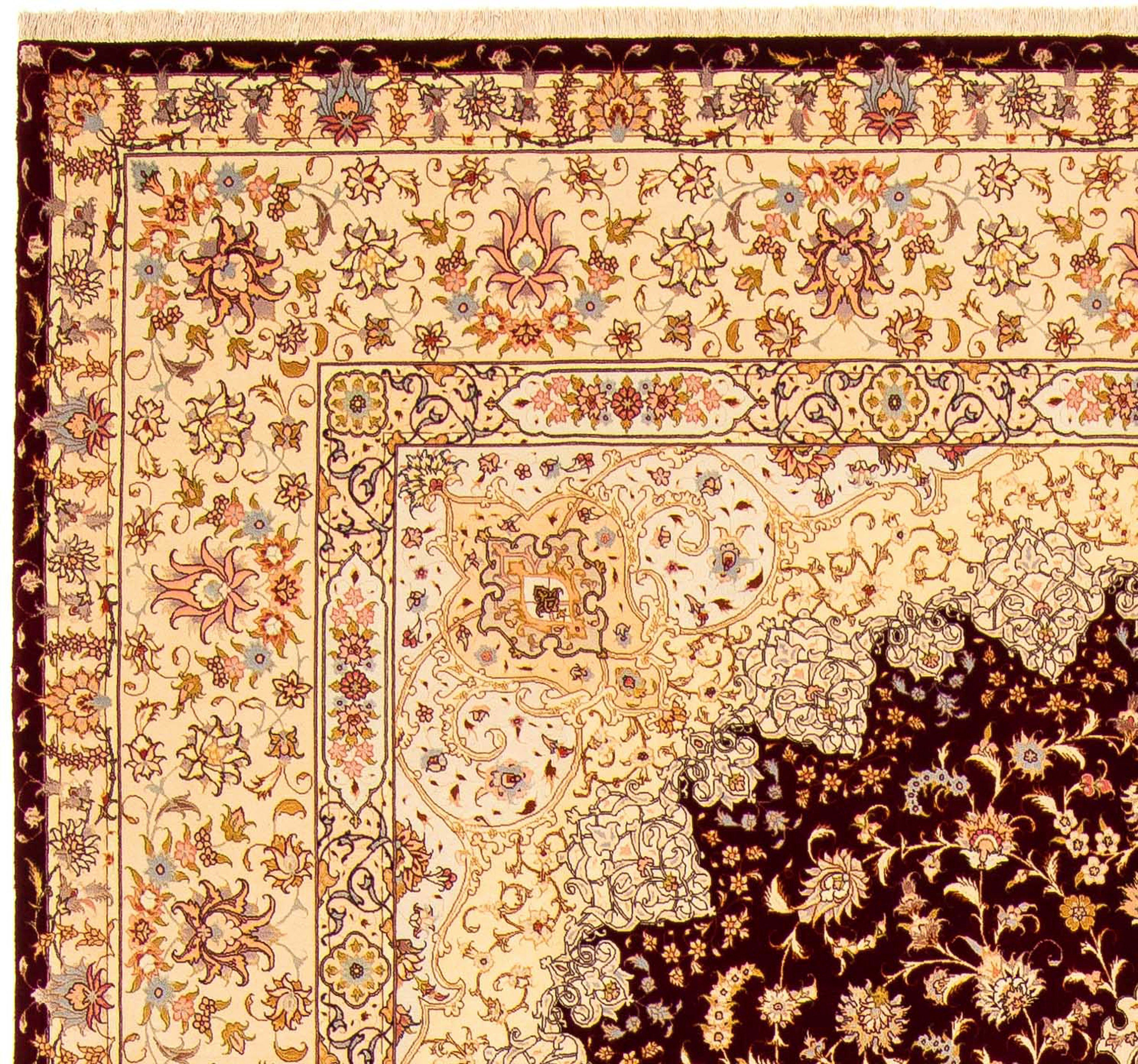 Orientteppich Perser - Täbriz mm, Höhe: 7 Zertifikat - - 301 dunkelrot, rechteckig, - x 405 cm Handgeknüpft, morgenland, Einzelstück mit Royal Wohnzimmer