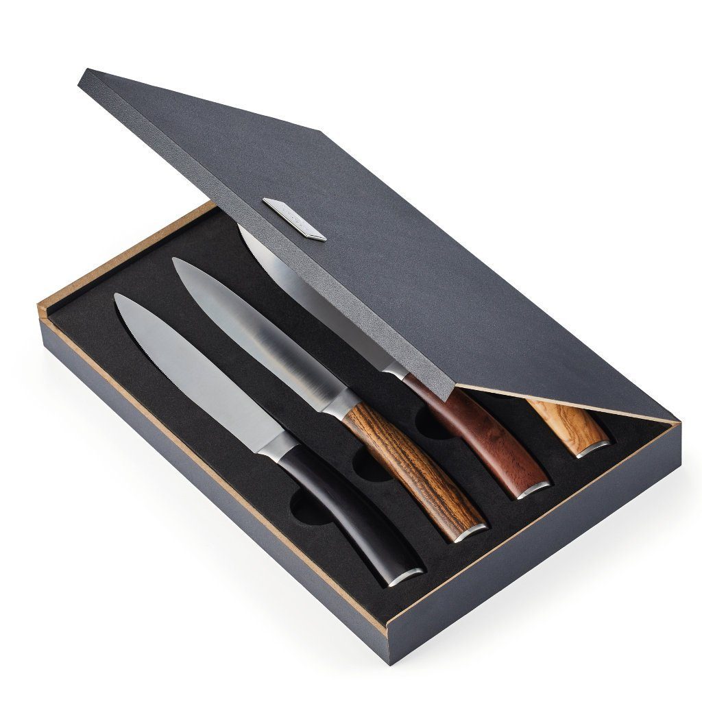 PHILIPPI Steakmesser Garry; Hochwertige Fleischmesser im 4er Set; Messer  mit Edelstahlklinge und Holzgriff in verschiedenen Maserungen (4 Stück)