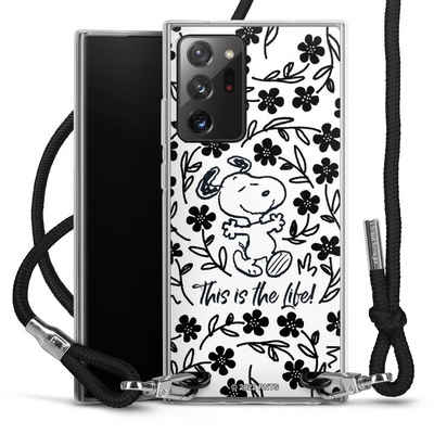 DeinDesign Handyhülle Peanuts Blumen Snoopy Snoopy Black and White This Is The Life, Samsung Galaxy Note 20 Ultra 5G Handykette Hülle mit Band