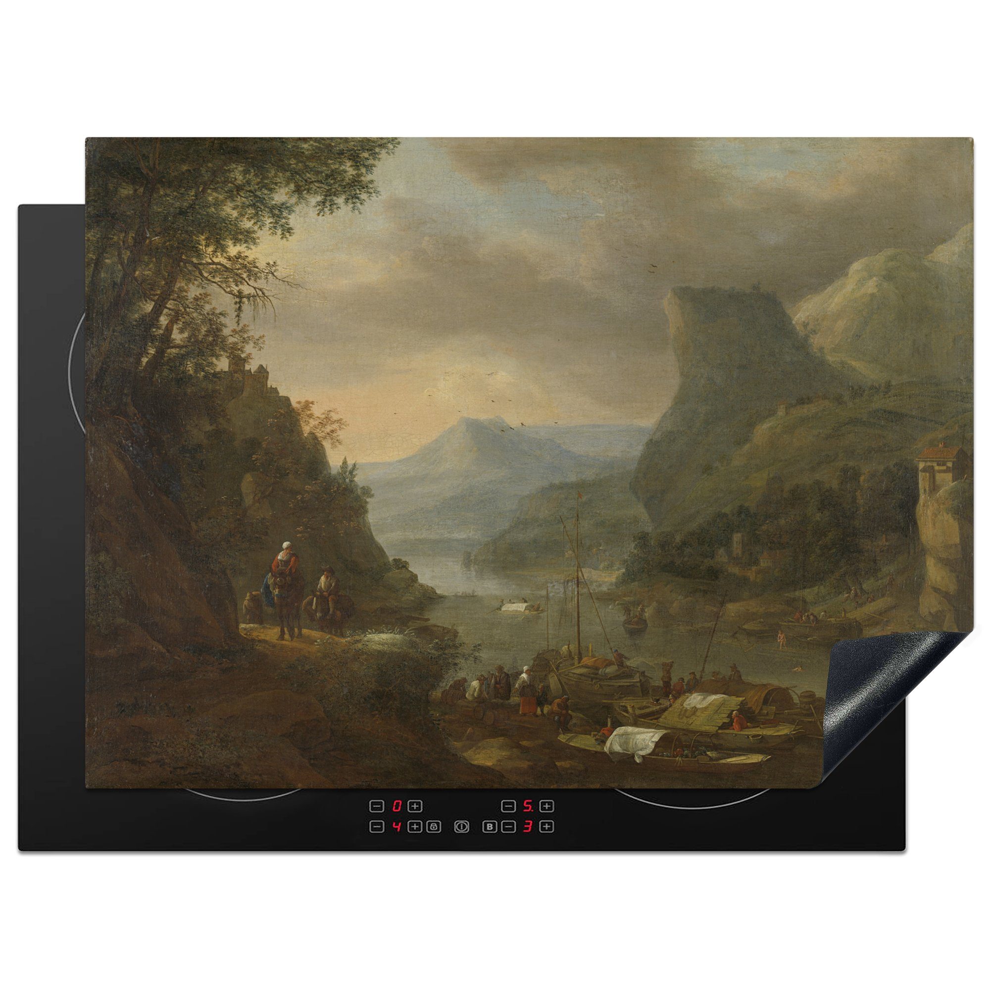 von - Herdblende-/Abdeckplatte 70x52 Herman, nutzbar, auf einer einen Gemälde Fluss in Vinyl, Arbeitsfläche cm, (1 Ceranfeldabdeckung Mobile MuchoWow tlg), Bergregion Blick