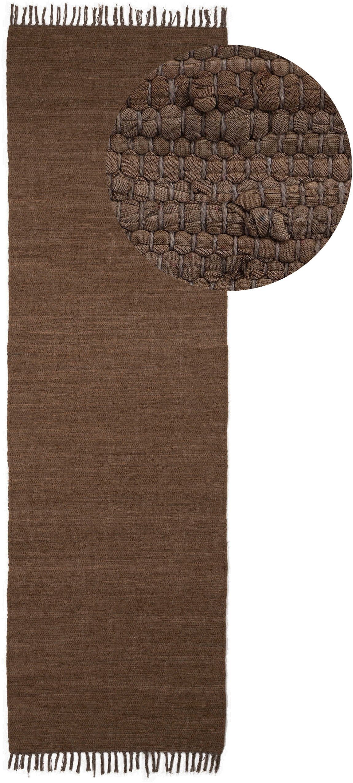 my home Läufer Handweb Uni, Wendetepich, rechteckig, Höhe: 5 mm, Fleckerlteppich, reine Baumwolle, handgewebt, Uni, mit Fransen