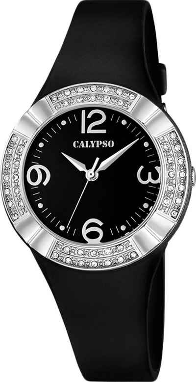 CALYPSO WATCHES Quarzuhr Calypso Damen Uhr K5659/4 Kunststoffband, Damen Armbanduhr rund, PURarmband schwarz, Fashion
