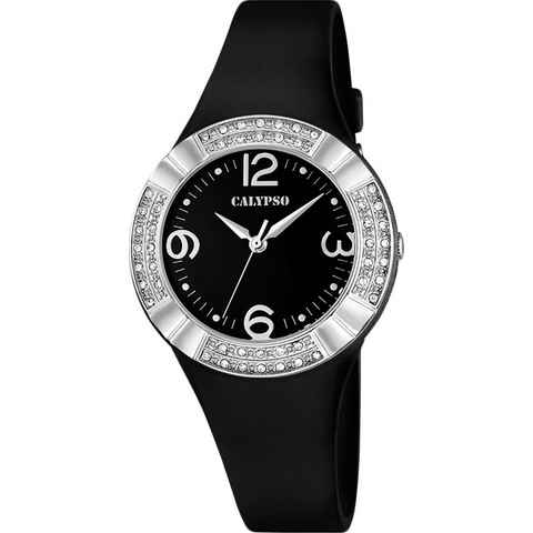 CALYPSO WATCHES Quarzuhr Calypso Damen Uhr K5659/4 Kunststoffband, (Analoguhr), Damen Armbanduhr rund, PURarmband schwarz, Fashion