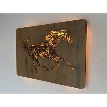 WohndesignPlus LED-Bild LED-Wandbild "Pferd im Galopp" 62cm x 42cm mit Akku/Batterie, Tiere, DIMMBAR! Viele Größen und verschiedene Dekore sind möglich.
