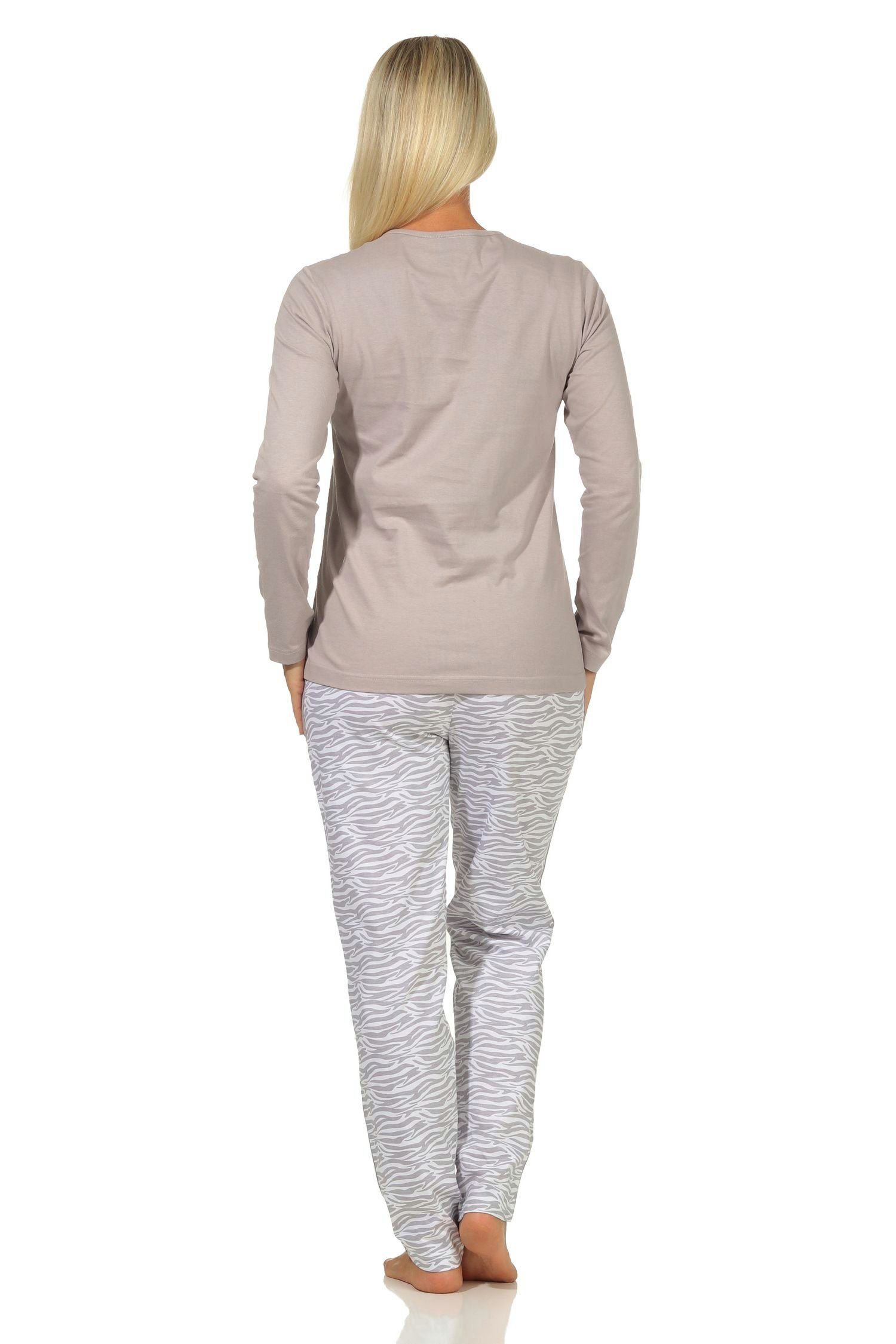 + grau Streifen seitlichen Pyjama Animal-Muster mit Bein langarm am Damen Pyjama Normann
