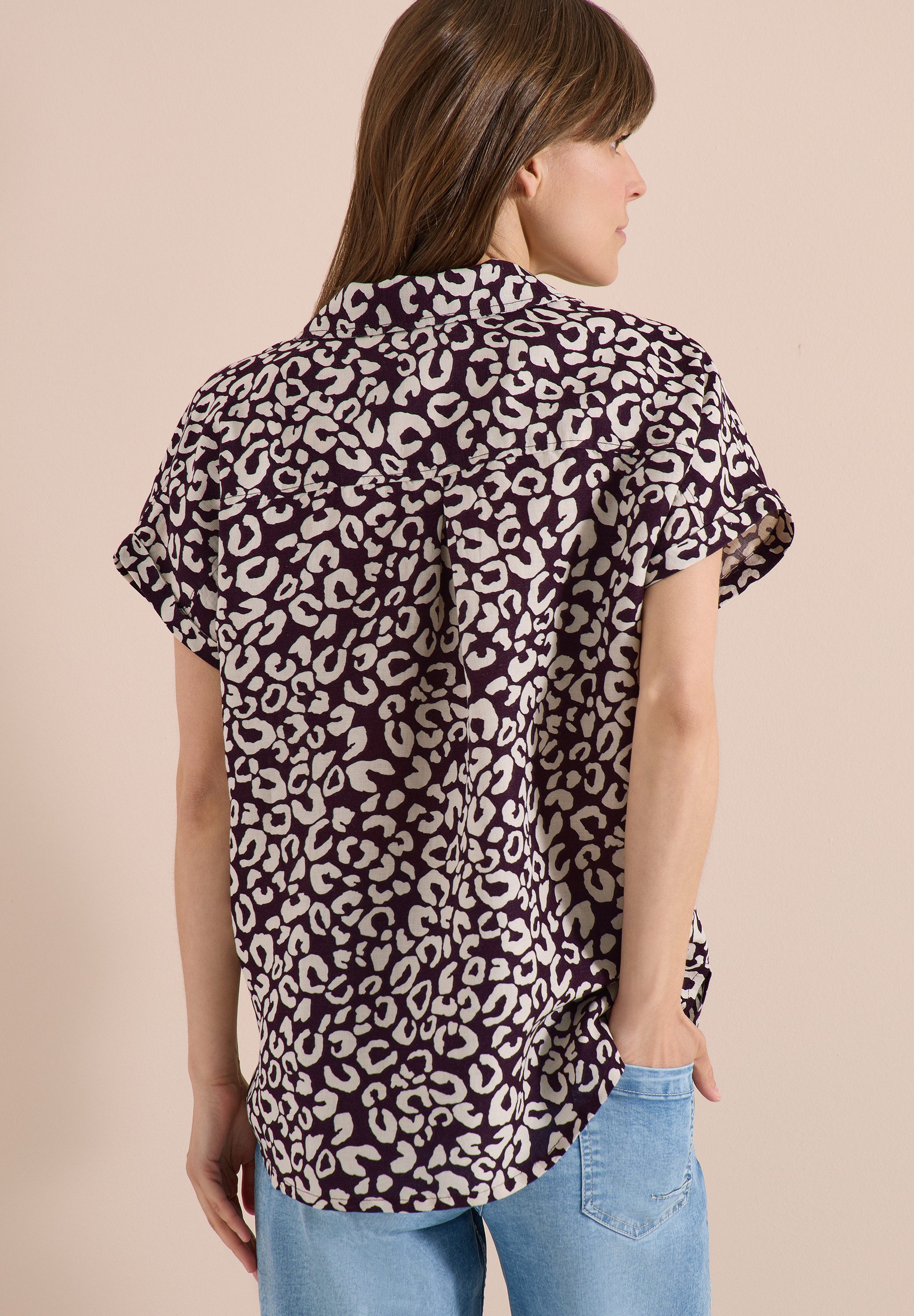 CECIL Druckbluse Sommerbluse mit Leo-Print aus Leinenmix