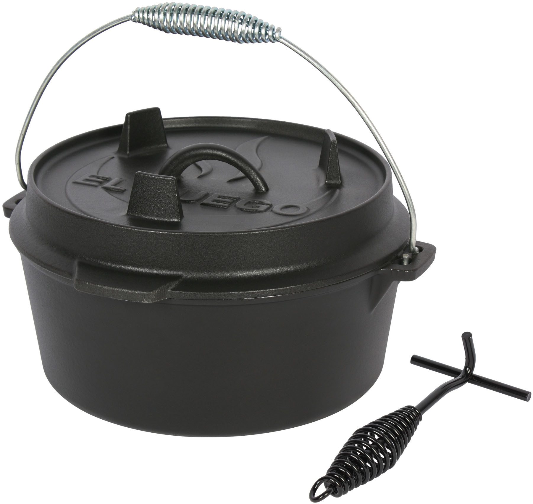 El Fuego Kasserolle El Fuego® Dutch Oven, Eisenguss (Set, 4-tlg), aus Gusseisen, mit spezieller Oberflächenveredelung, 5,6 l