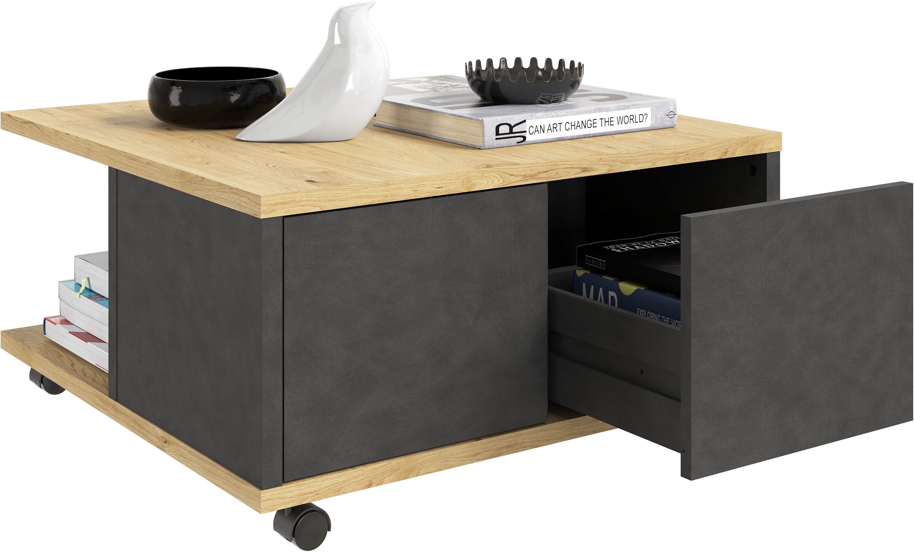 FMD Couchtisch Twin, Schubladen als Push-to-open, viel Staur., mit Rollen, günstig online kaufen