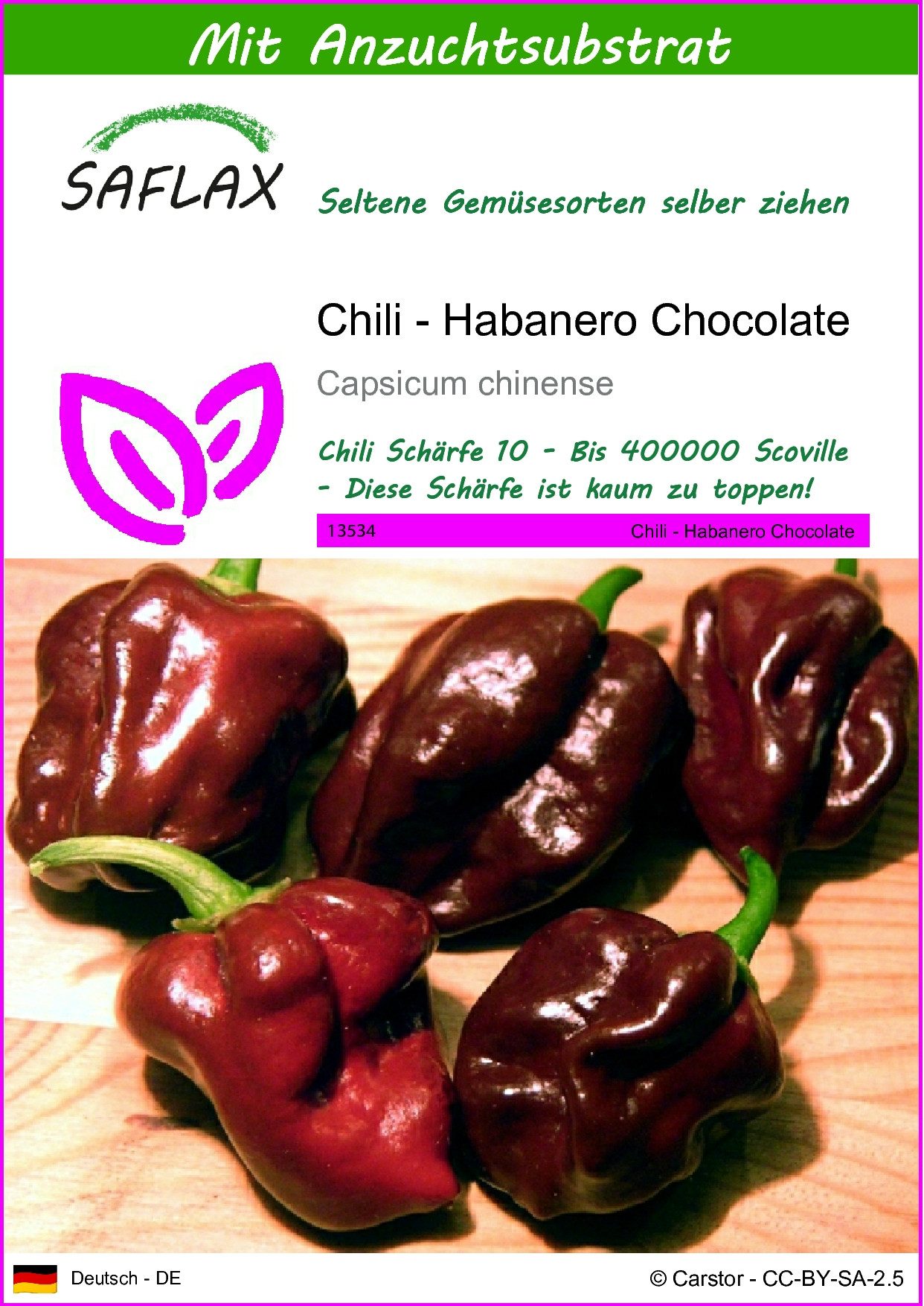 Gemüsesamen SAFLAX - Samen und Substrat - Chili - Habanero Chocolate