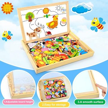 LENBEST Puzzle Magnetisches Holzpuzzle Doppelseitiger Tafel Lernspiel 100 Teile, 100 Puzzleteile, Puzzleteile, Sichere und ökologische Materialien Puzzlespiel