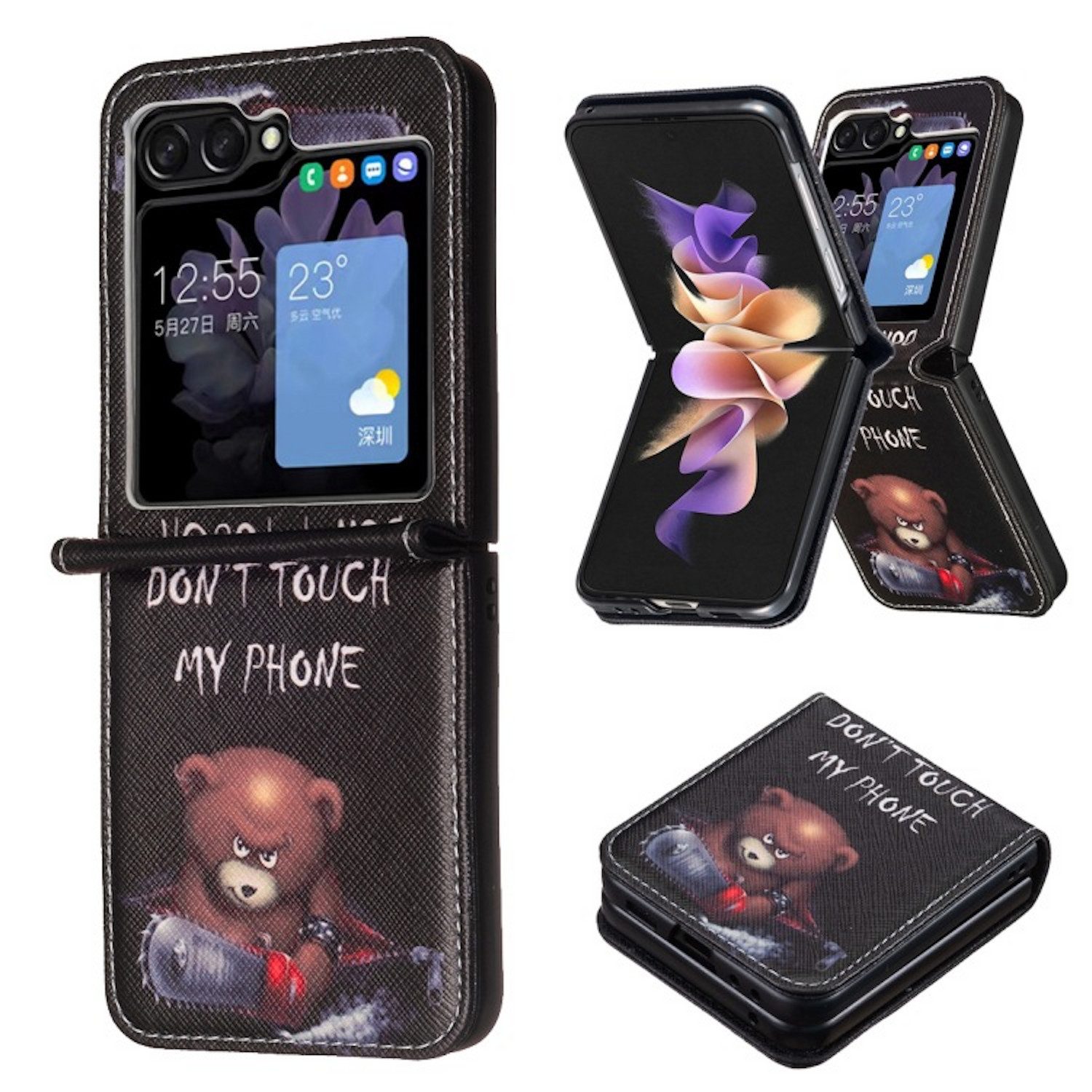 Wigento Smartphone-Hülle Für Samsung Galaxy Z Flip7 Kunstleder Book Wallet Motiv Tasche Hülle, Kunst-Leder Motiv Schutzhülle