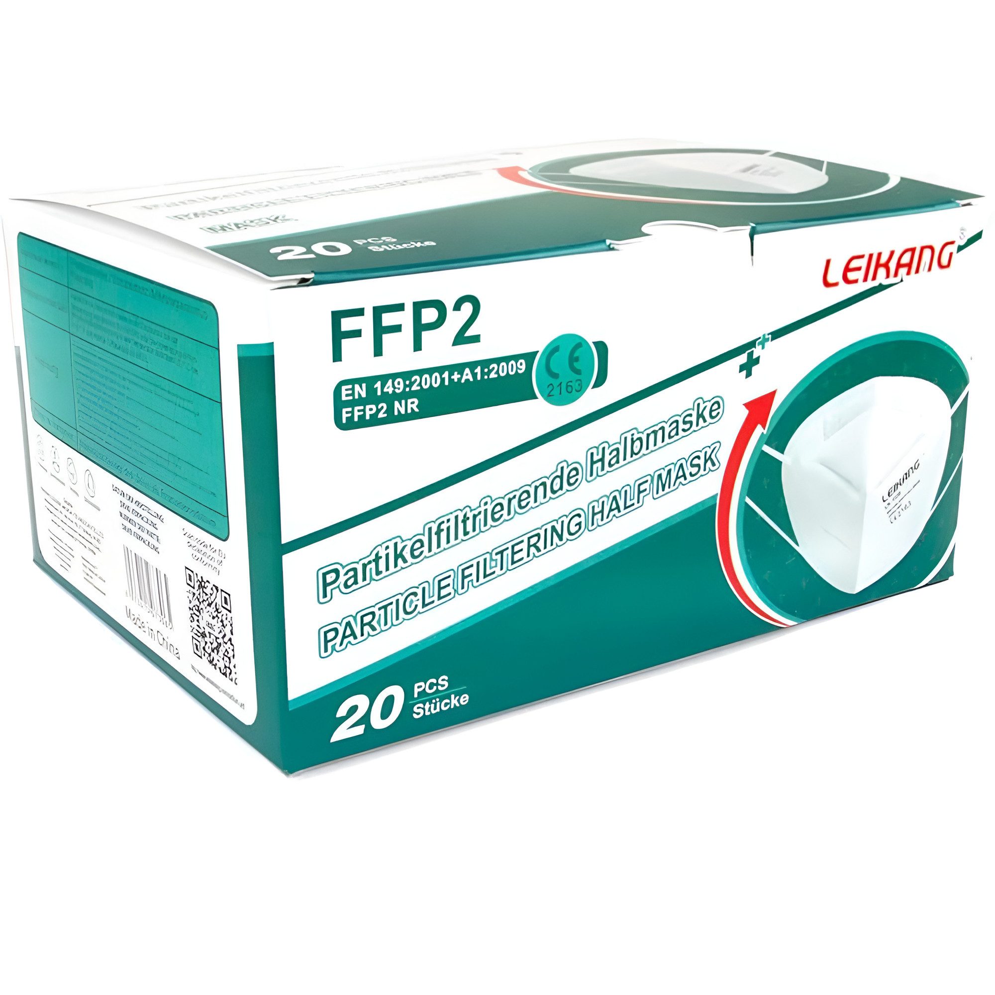 LeiKang Medical Filtrierende Halbmasken FFP2 Atemschutzmaske Mundschutz Maske Staubmaske, Jahresration, 100-St., FFP-2 Masken, Weiche Baumwolle und Nasenbügel EU-Norm CE2163-Zertifizierung