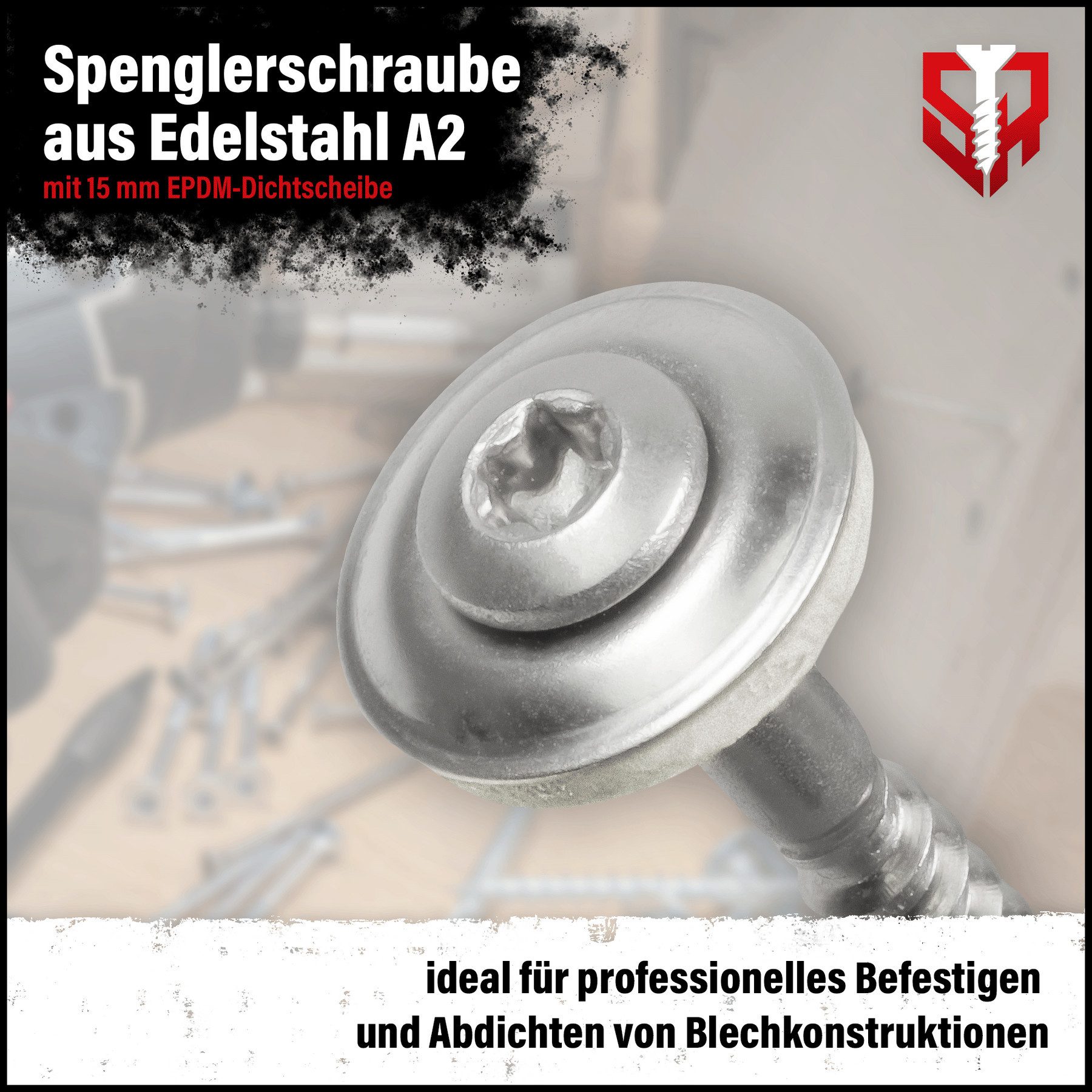 SCREWREBEL Spenglerschraube Edelstahl A2 – TX20 – mit EPDM-Dichtscheibe Ø 15 mm, (25 St), Linsensenkkopf, Dichtschrauben