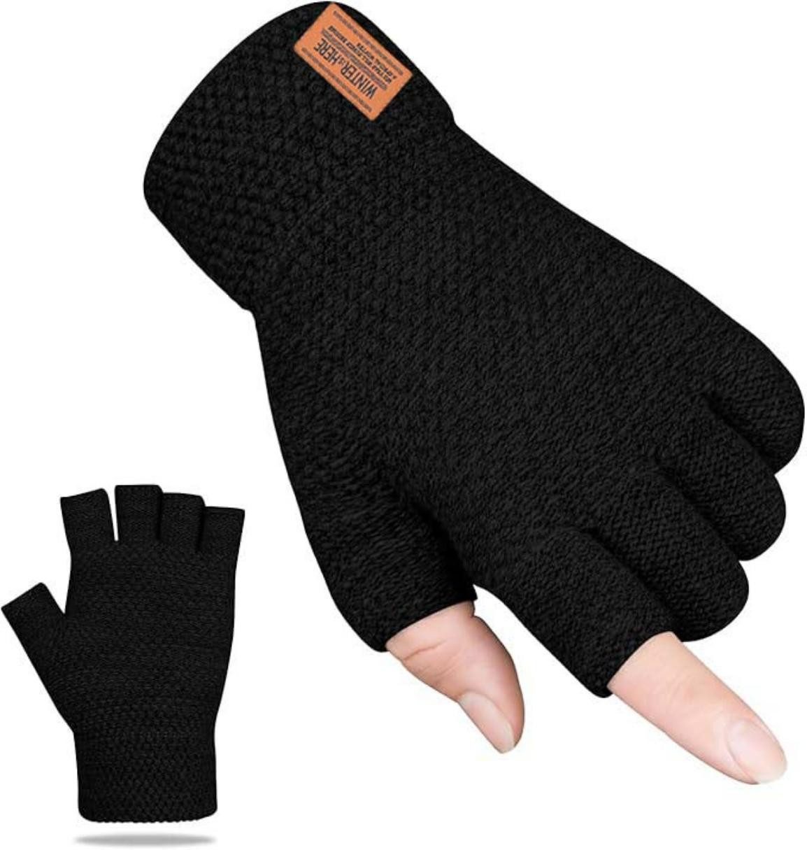 Bextsrack Strickhandschuhe fingerlose Winterhandschuhe Halbfinger Rippstrick Damen Herren