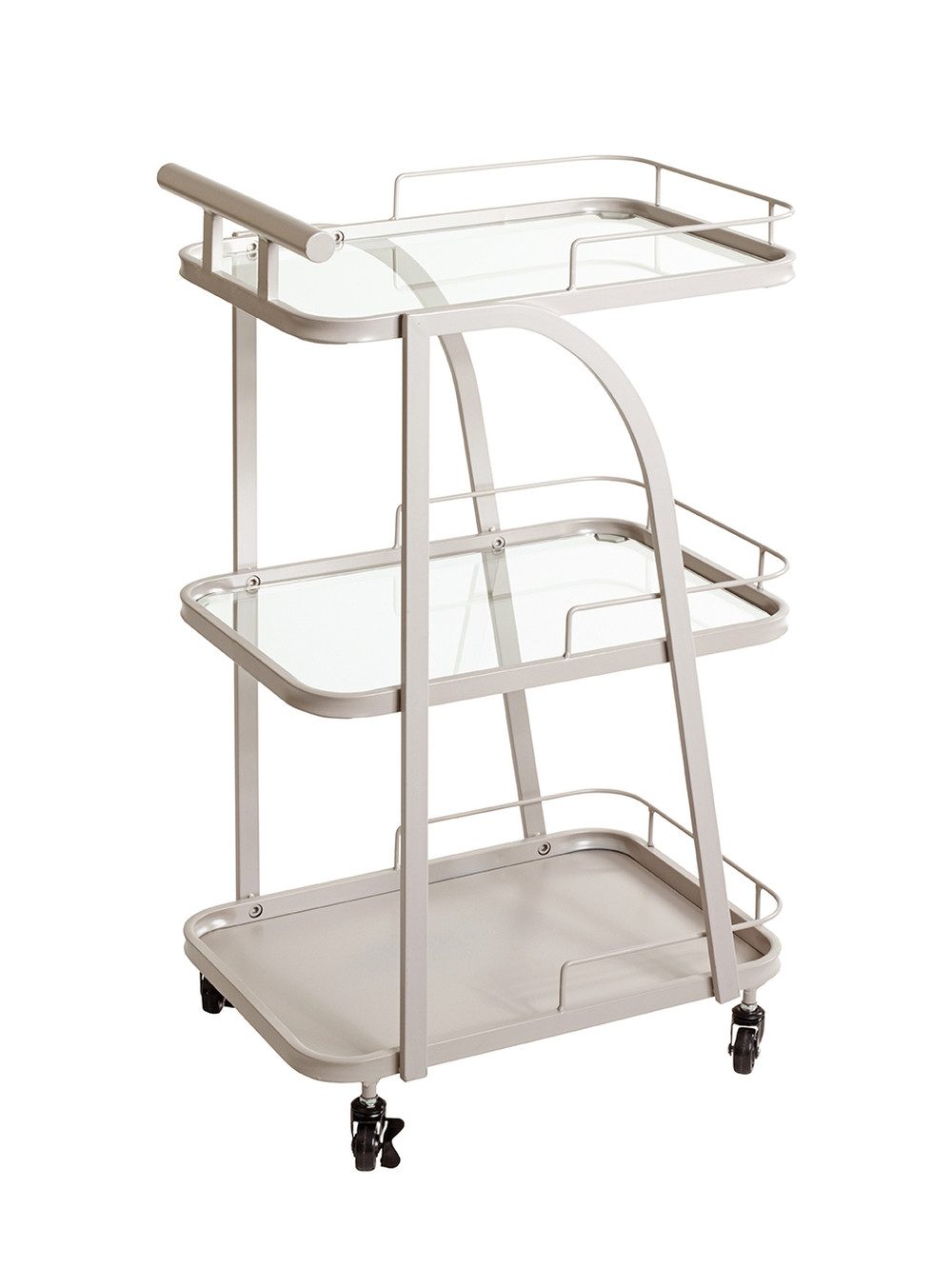 Servierwagen mit 3 Ablagen,Glas und Kaschmirgrau - 35x79x45 (BxHxT)