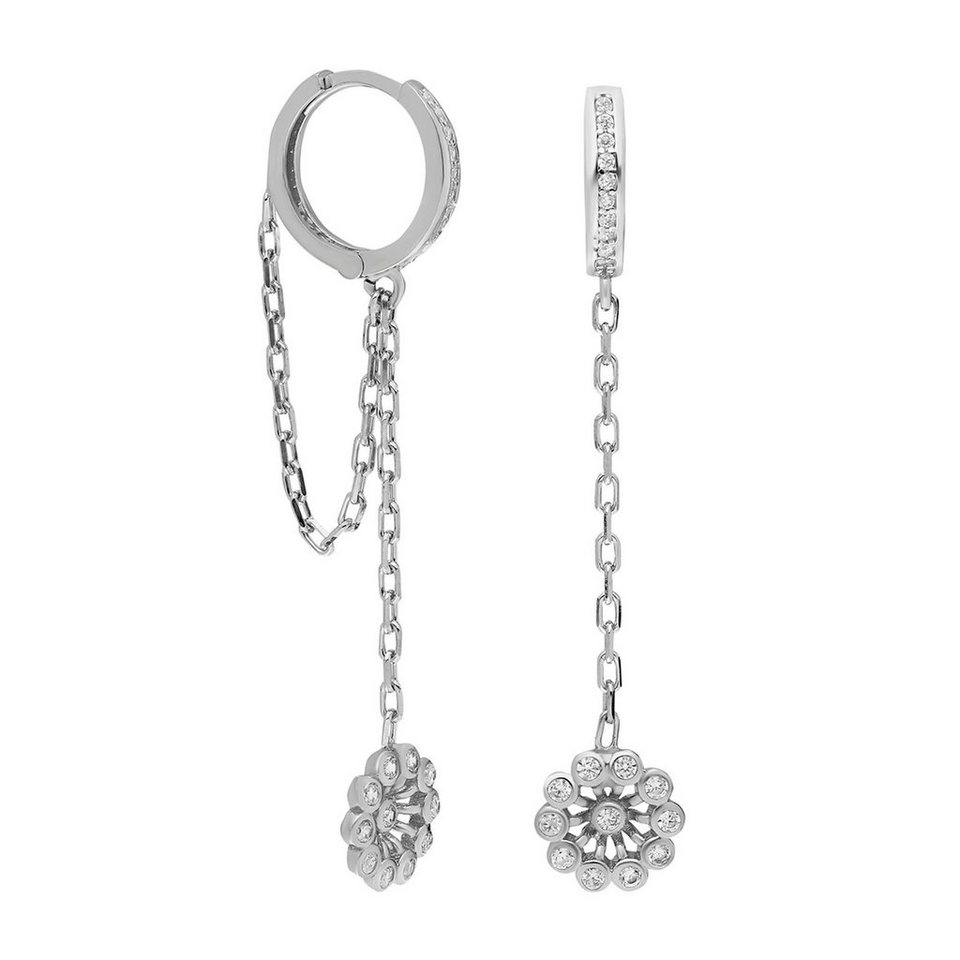 dKeniz Paar Ohrhänger 925/- Sterling Silber rhodiniert Glänzend 2,5cm Zirkonia  Weiß, Perfekte Ergänzung zum Outfit