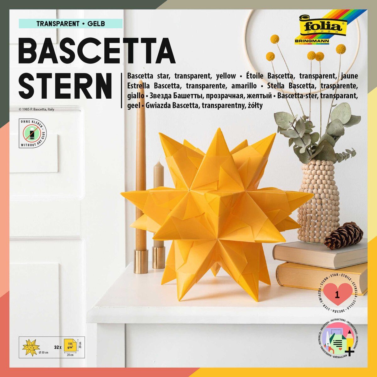 Folia Bastelfilz Bascetta Stern - gelb transparent Ø 30 cm.