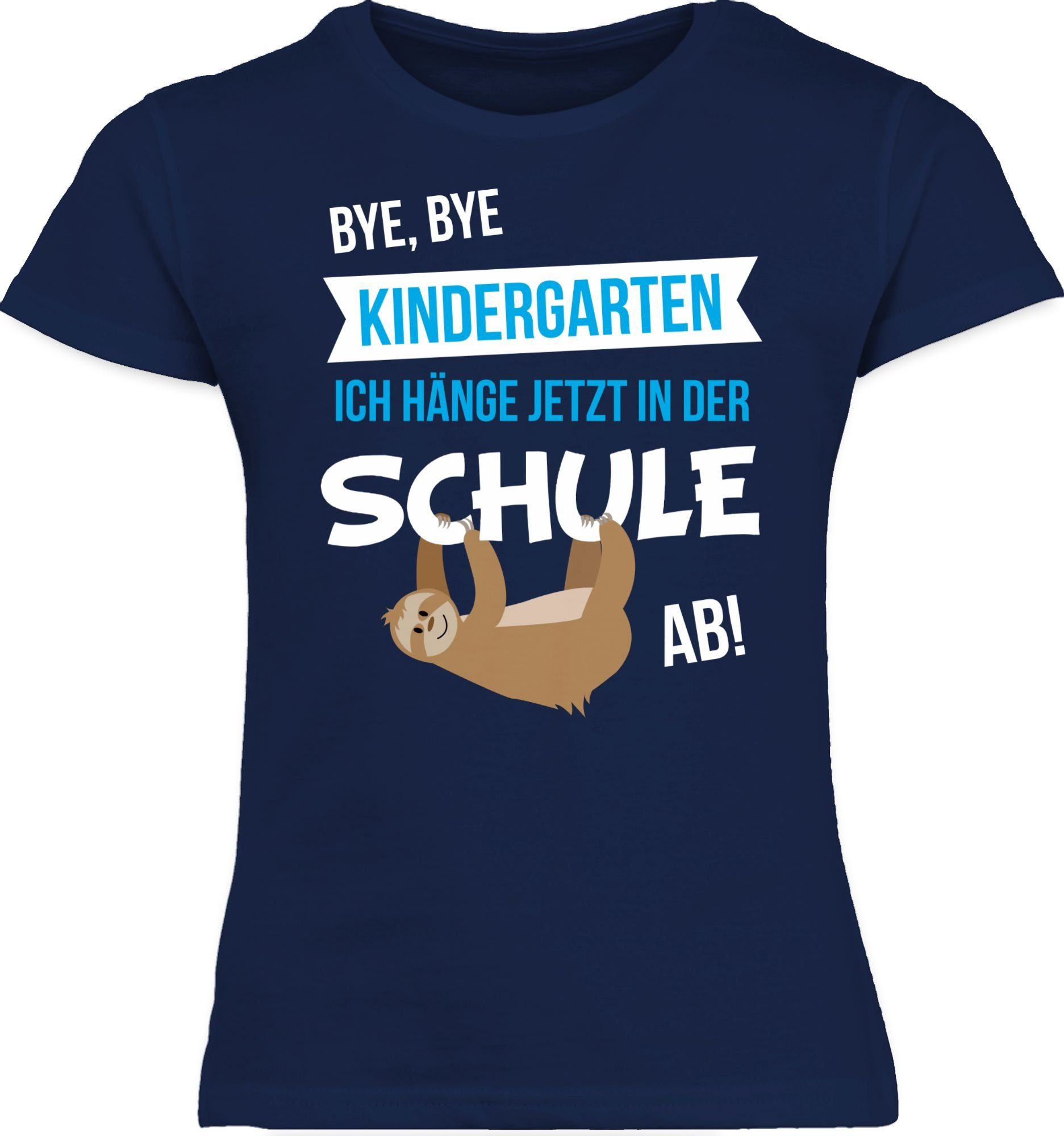 Shirtracer T-Shirt Bye, Bye Kindergarten Einschulung Mädchen 2 Navy Blau