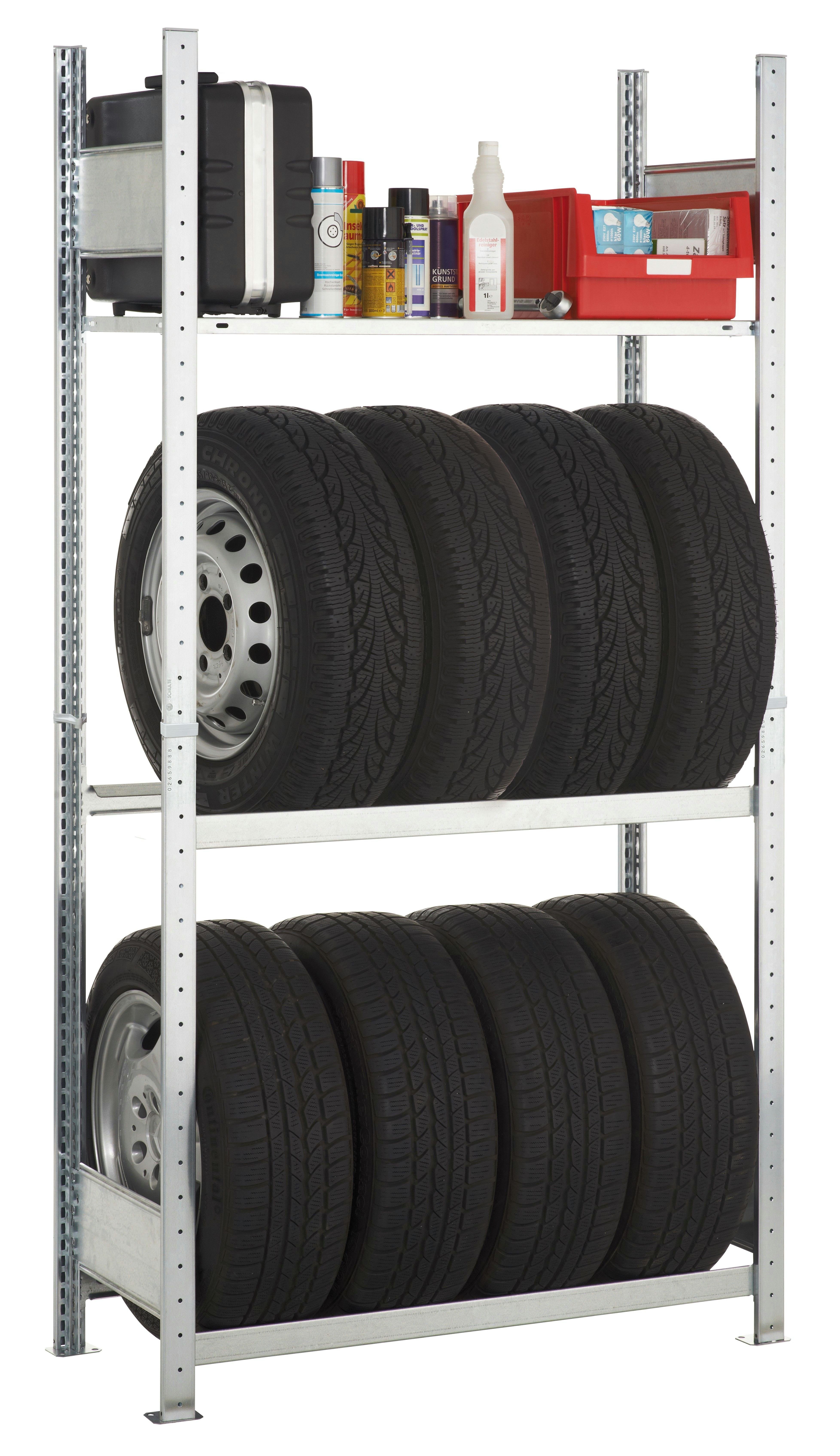 SCHULTE Lagertechnik Schwerlastregal Reifenregal mit einem Fachboden, Garagenregal-Set 180x100x40 cm(HxBxT)