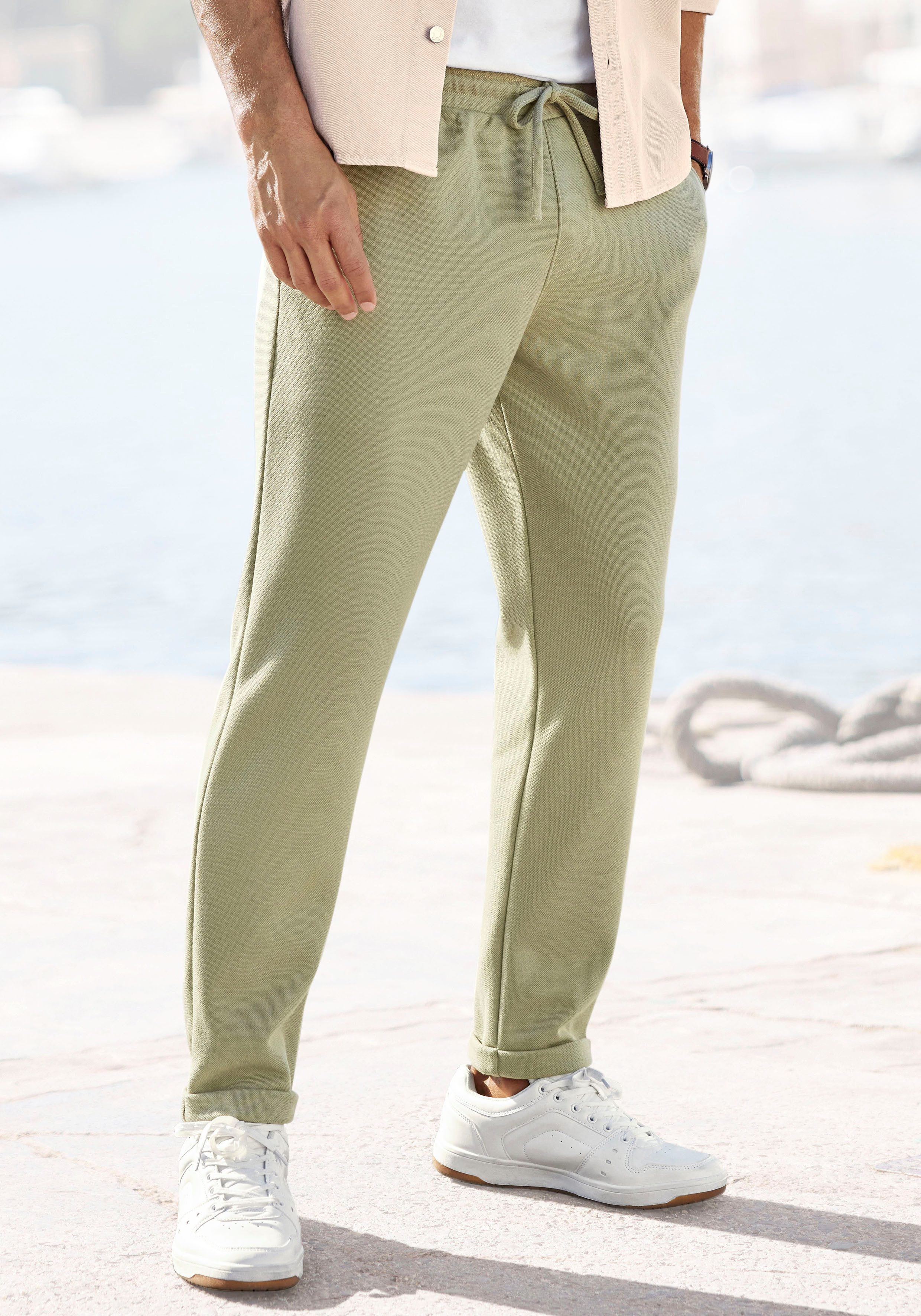 John Devin Jogger Pants Jogg Pants Umschlag am Beinabschluss, aus elastischer Piqué-Qualität