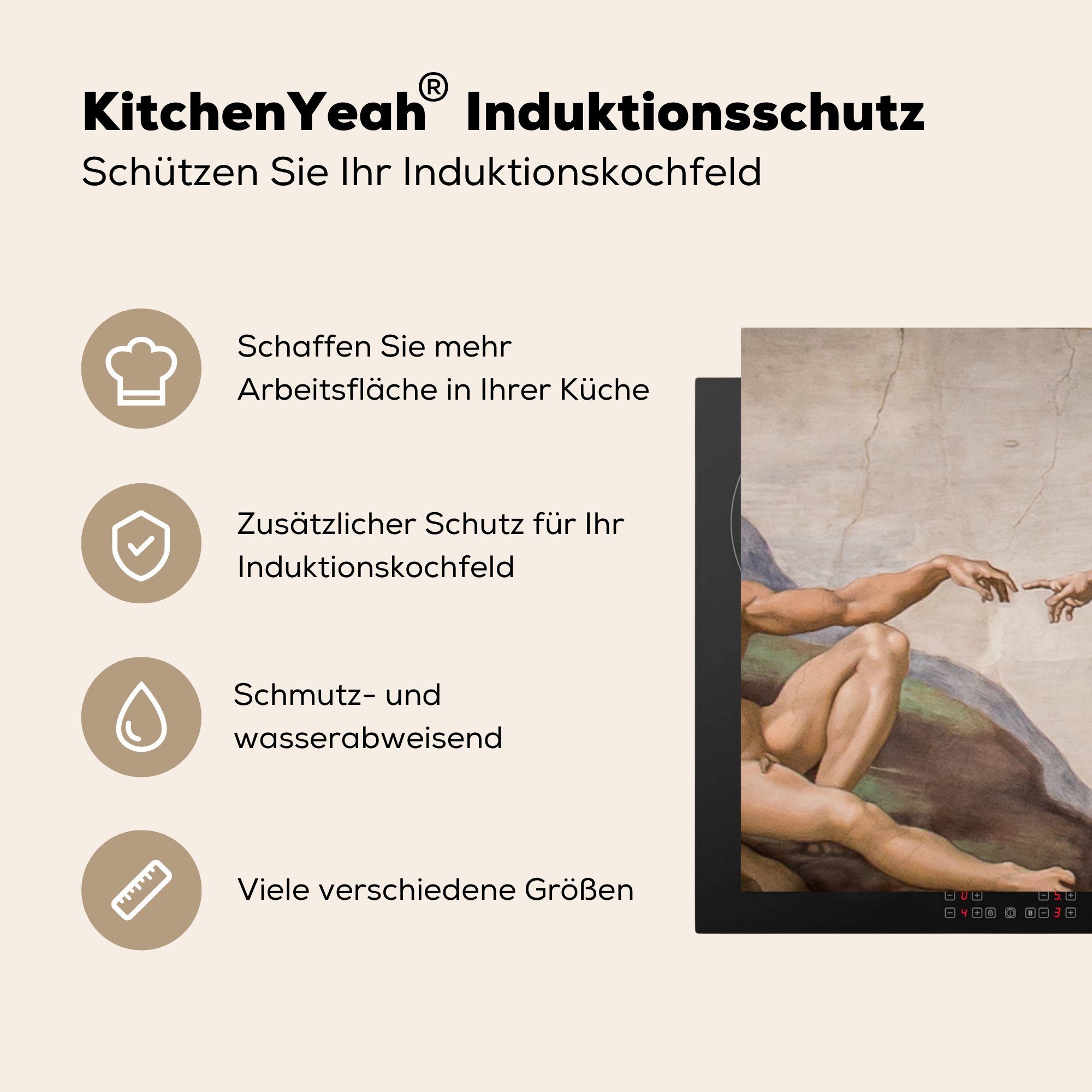 für - Michelangelo, 78x78 tlg), Vinyl, Herdblende-/Abdeckplatte MuchoWow Erschaffung Ceranfeldabdeckung, Arbeitsplatte von cm, küche Adam (1