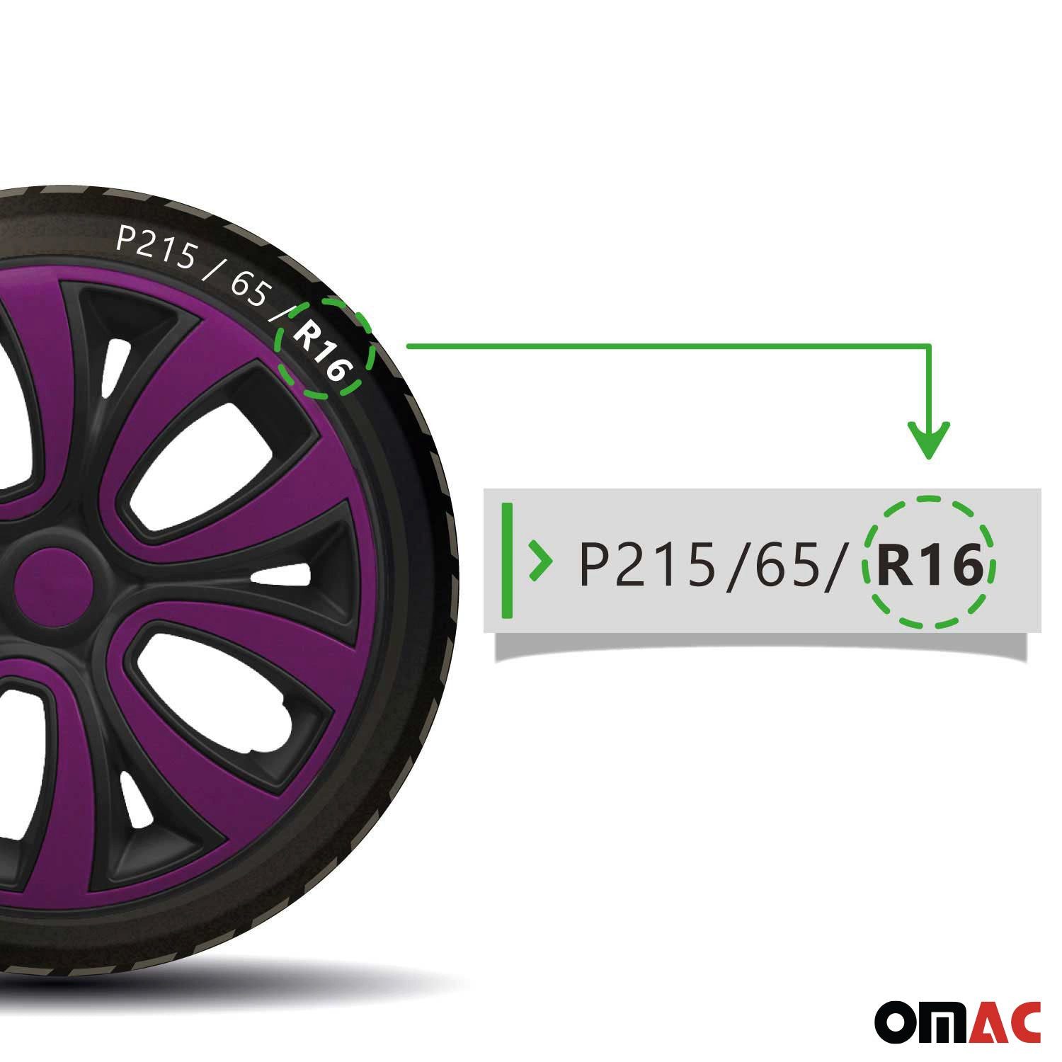 OMAC Wheel Covers 16 inch Matte Black & Purple 4-piece set, (4-pcs) Easy installation, lightweight, car wash safe