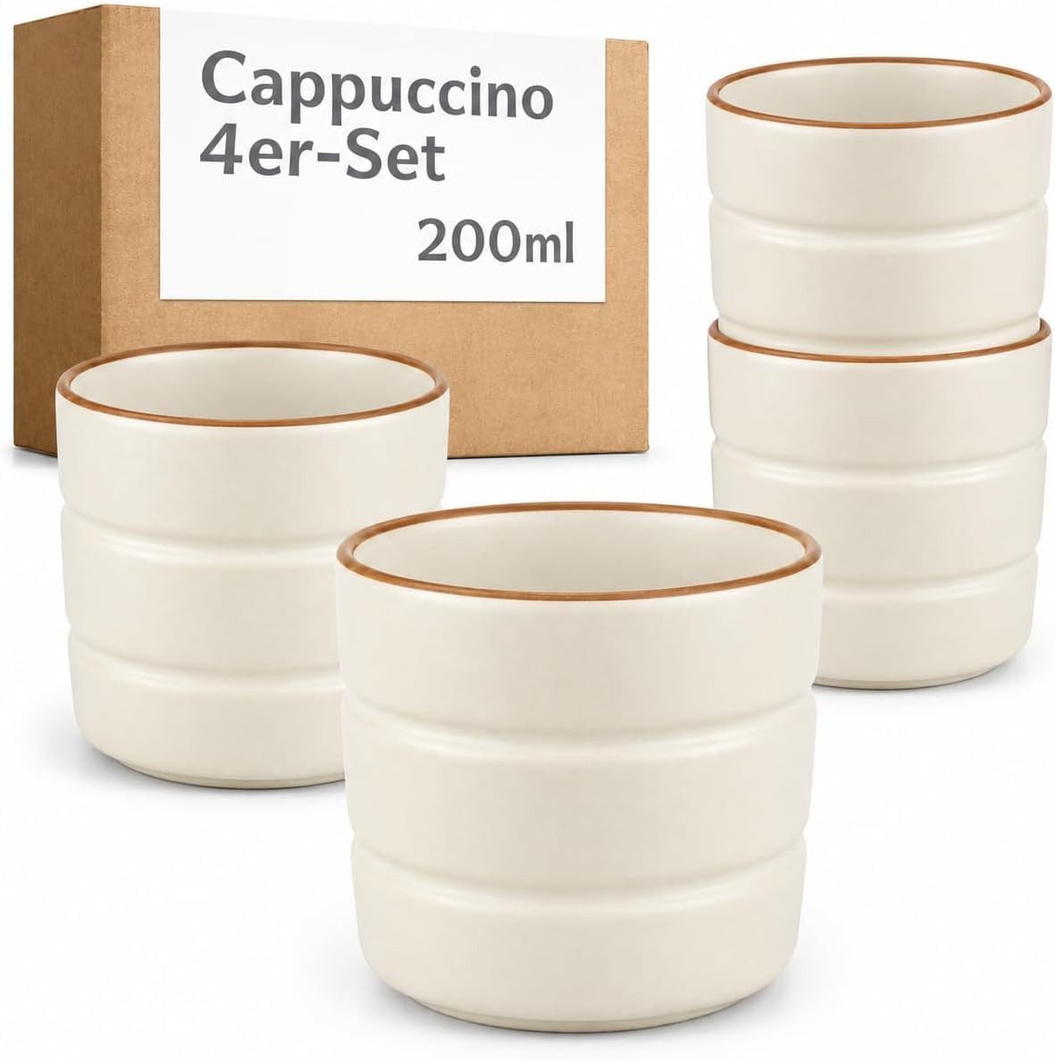 Cosumy Tasse Kaffeetassen Set 4 St. horizontal stapelbar Keramik - Rillenoptik, 4-tlg., Keramik, horizontal stapelbar, Rillenoptik, dickwandige Keramik, 4er-Set