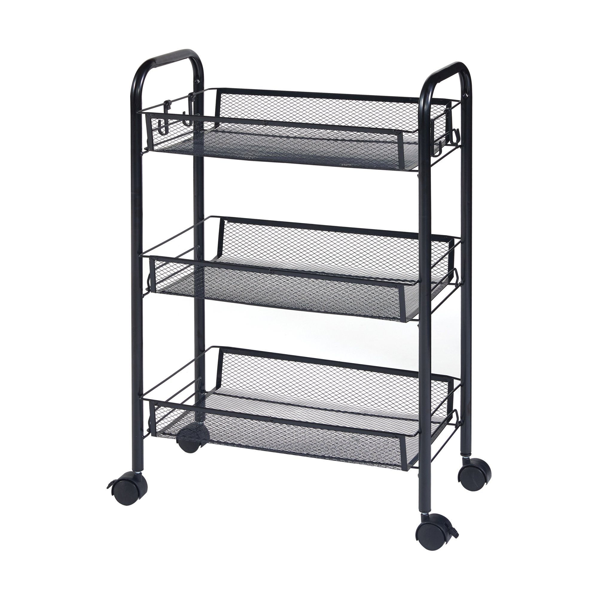 en.casa Rollwagen, »Tromsø« Servierwagen 3 Ablagekörbe 63x44x26cm Schwarz
