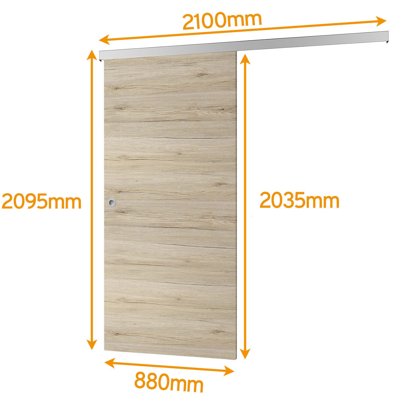inova wohnen Schiebetür Holz Eiche San Remo 88 x 203,5 cm, Komplett Set mit Schienensystem