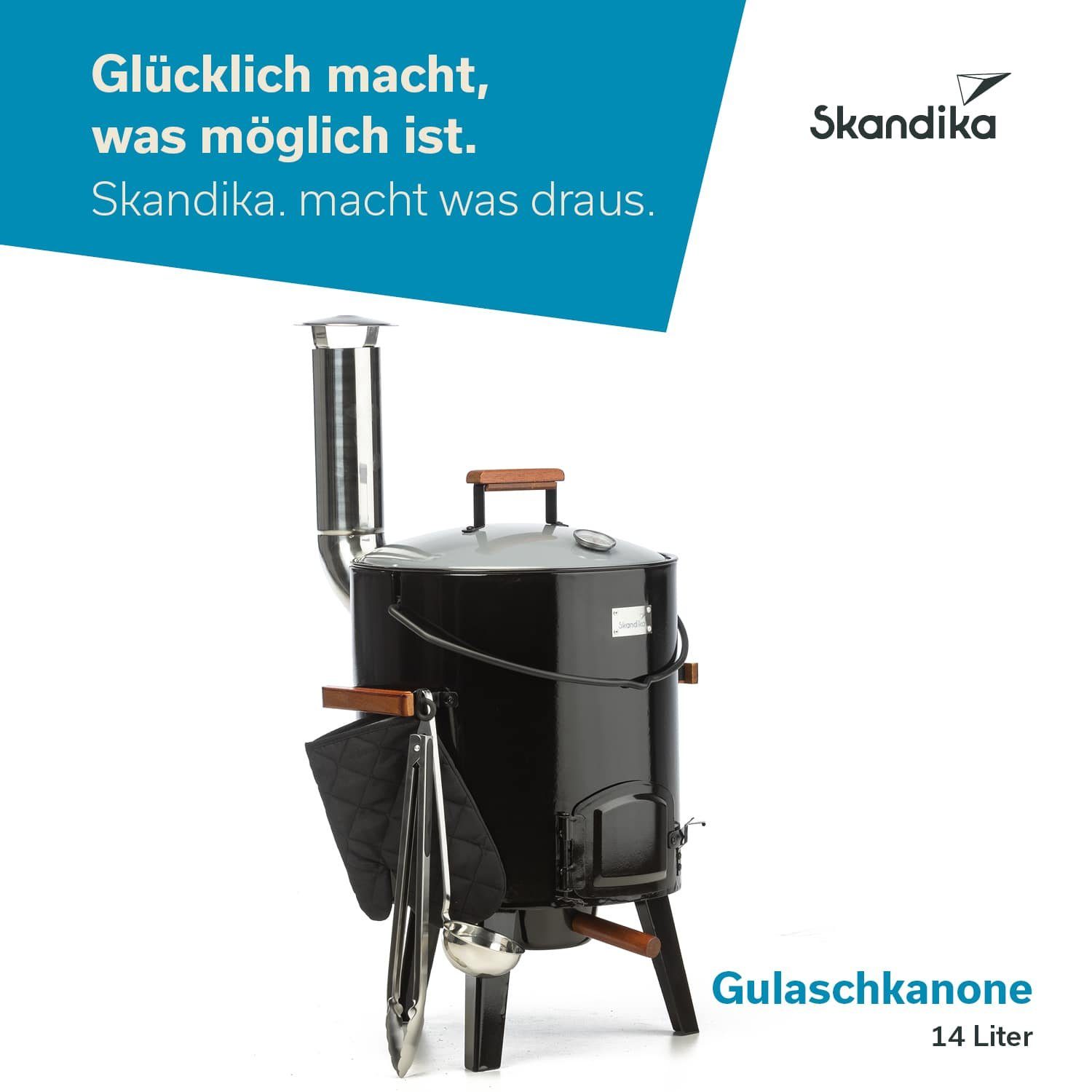 Thermometer Gulaschkessel, im Topf-Set Zubehör SKANDIKA Grillzange Gulaschkanone, Deckel, 14 Liter Skandika