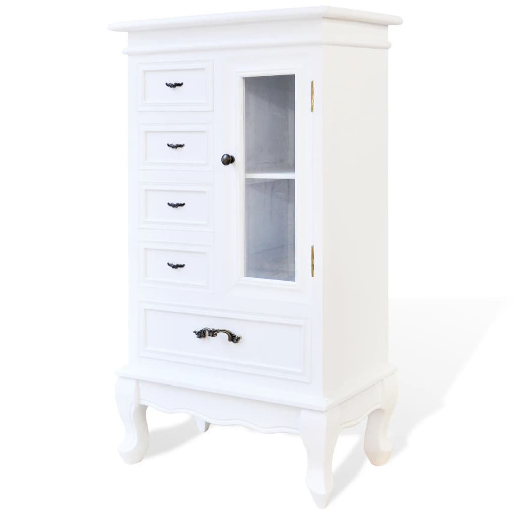 vidaXL Highboard Schrank mit 5 Schubladen und 2 Полкиn Weiß Glas Vitrine