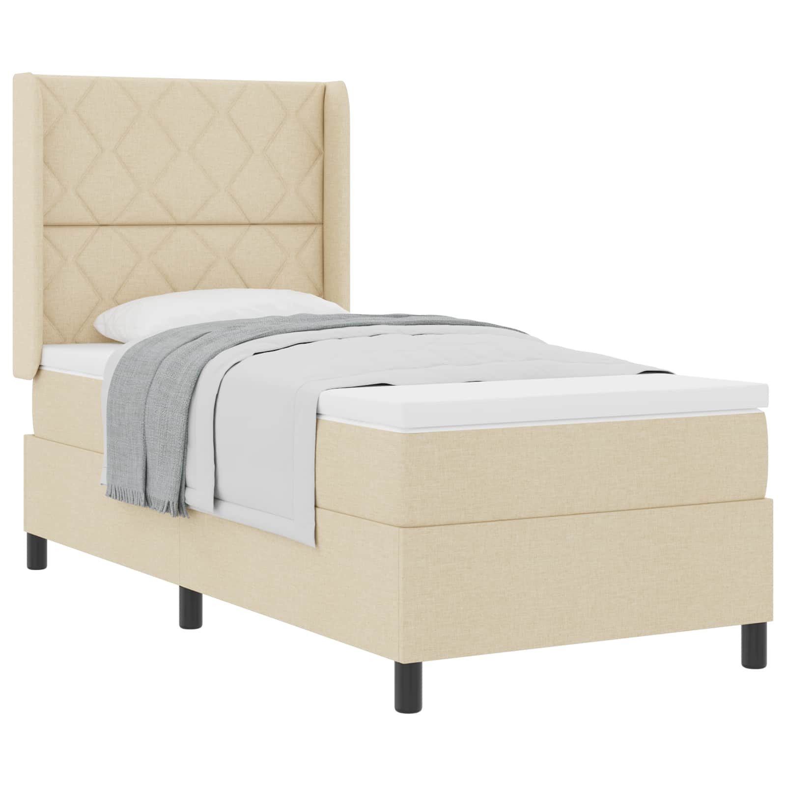 Bett Boxspringbett mit Kissen mit Kopfteil Creme 200 x 100 cm Stoff