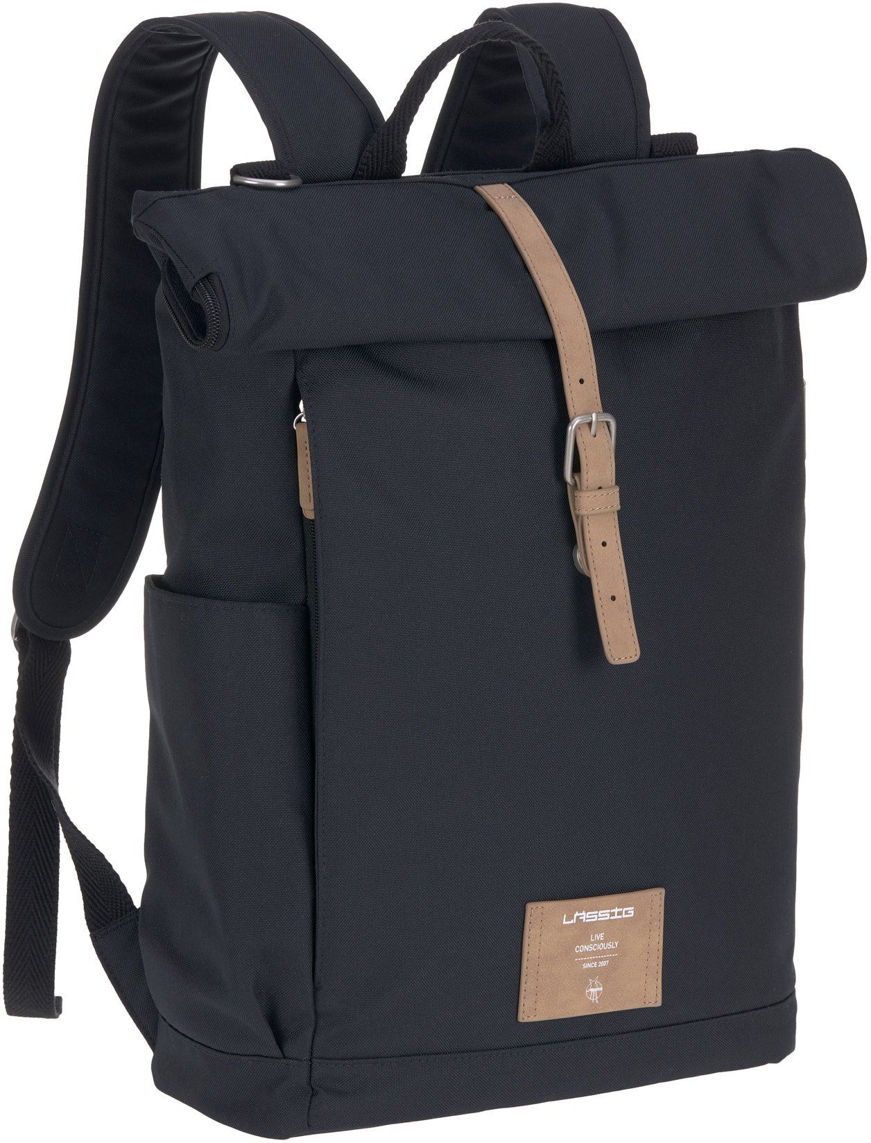 LÄSSIG Wickelrucksack Green Label, Rolltop, night Blue, PETA-approved vegan; zum Teil aus recyceltem Material